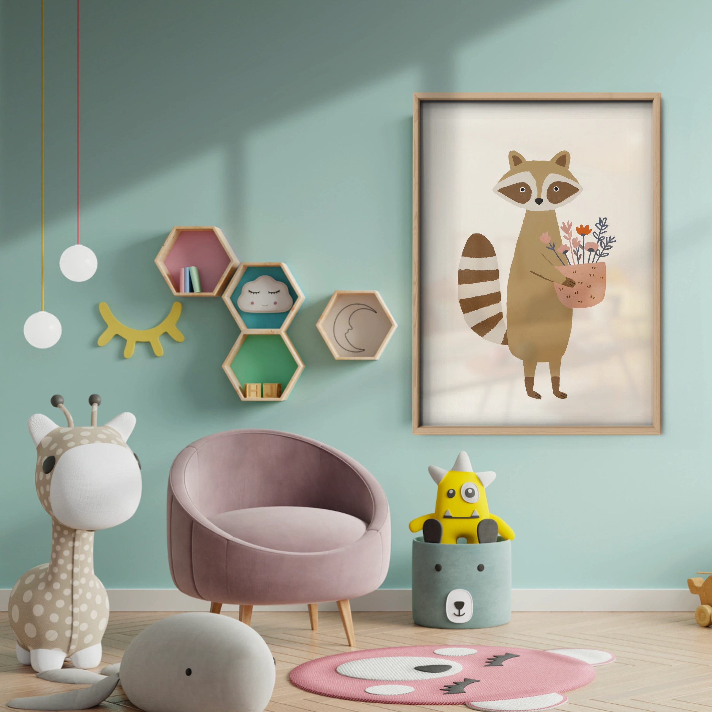 Little Raccoon Nursery Print - baby room wall decor print