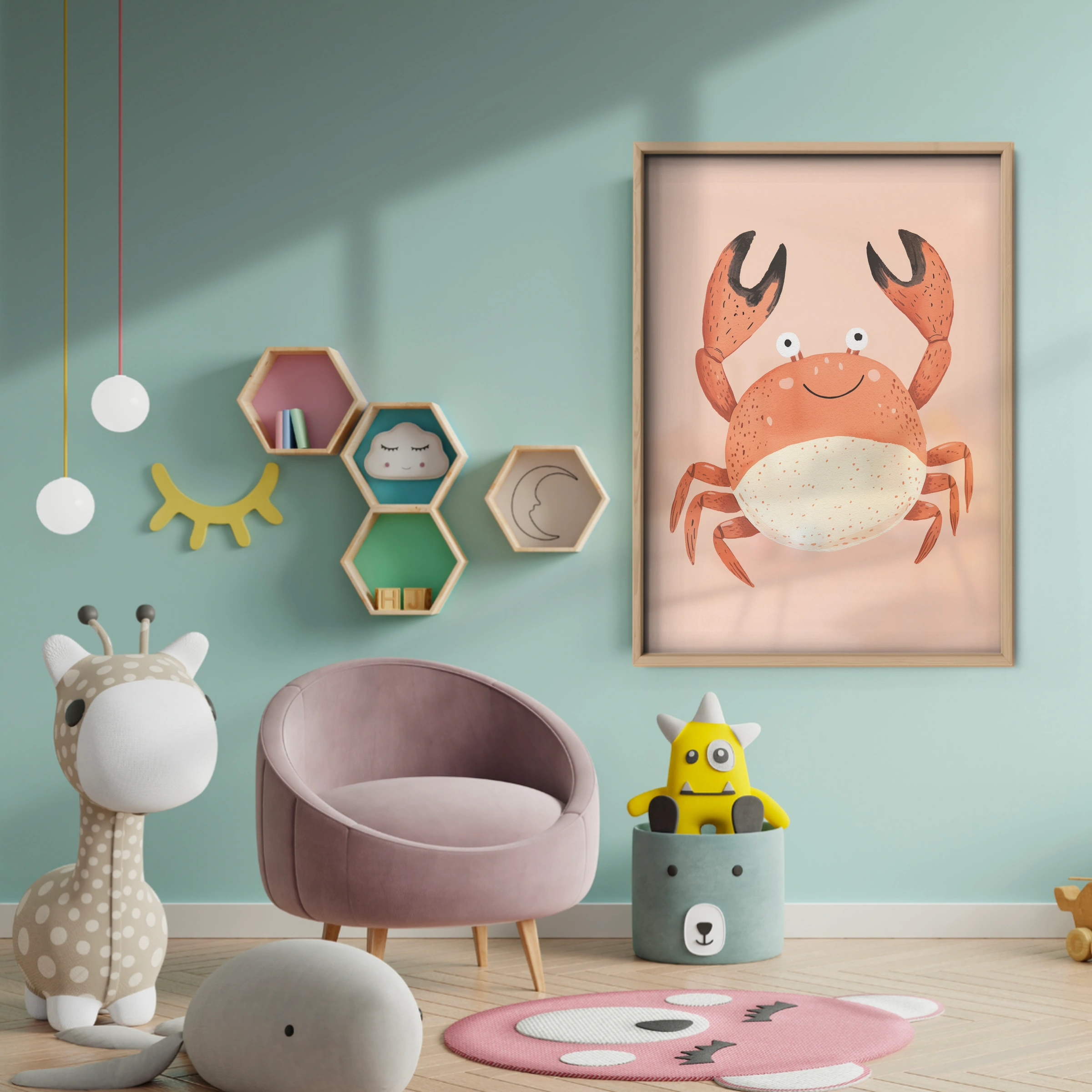 Little Red Crab Nursery Print - baby room wall decor print
