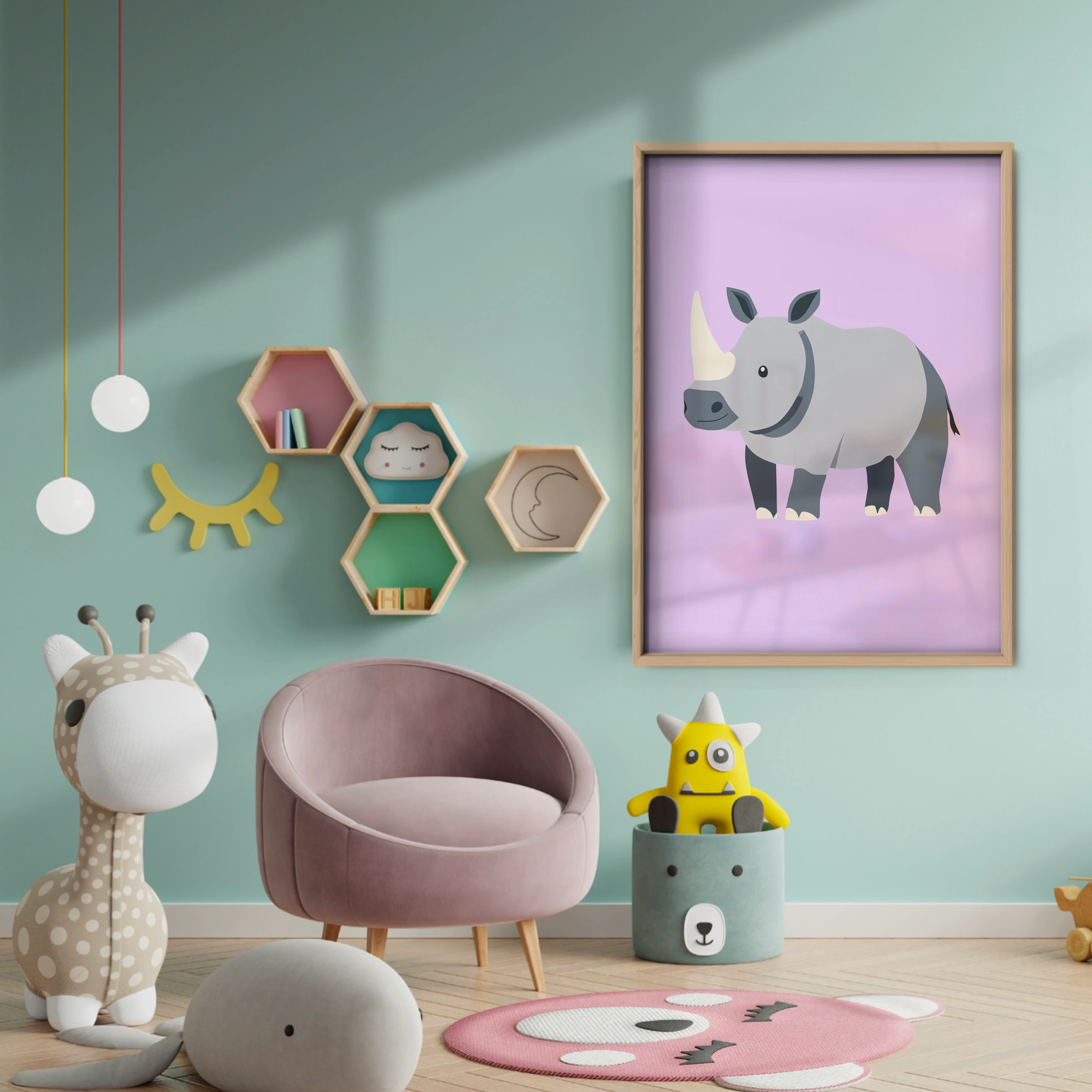 Little Rhino Nursery Print - baby room wall decor print