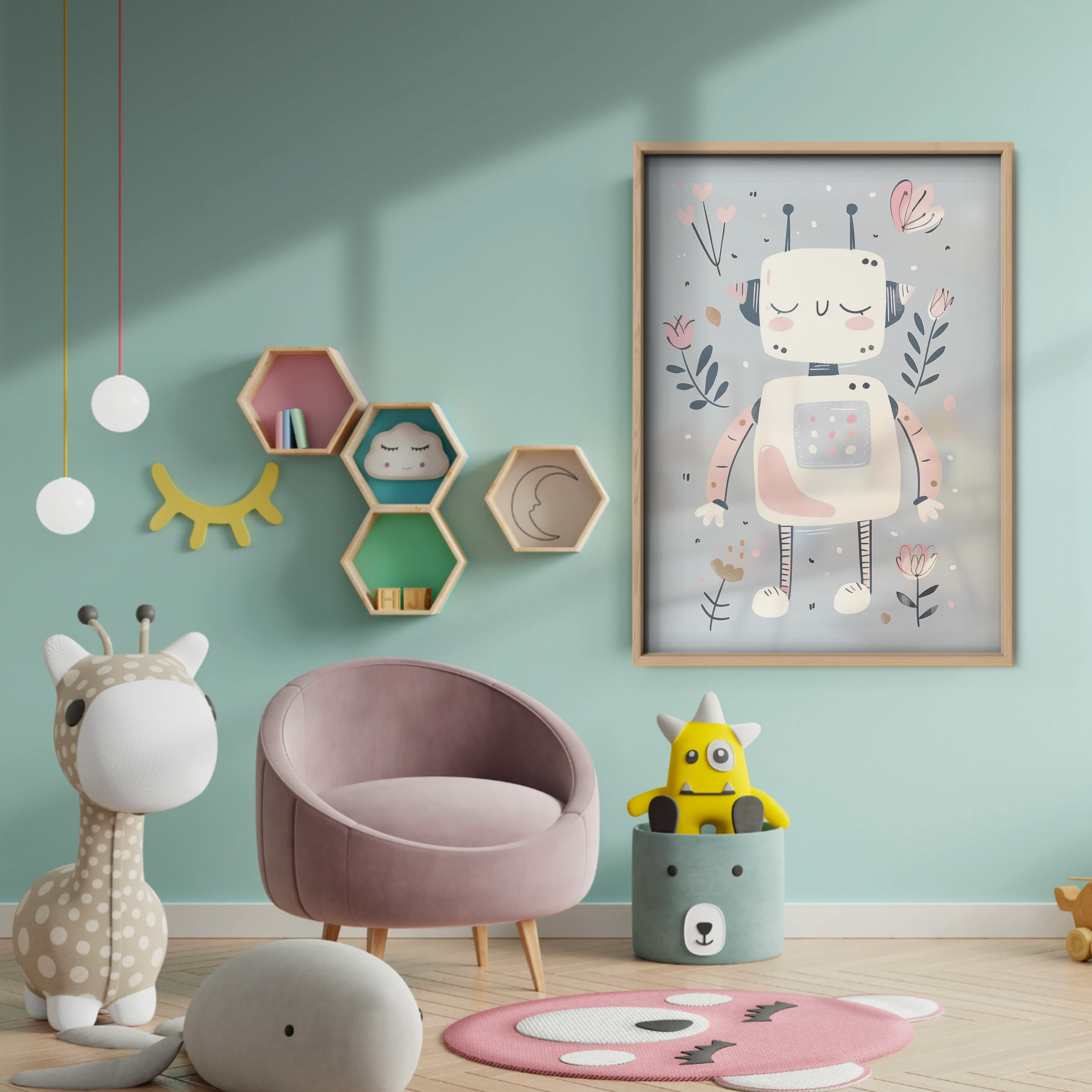Little Robot Nursery Print - baby room wall decor print