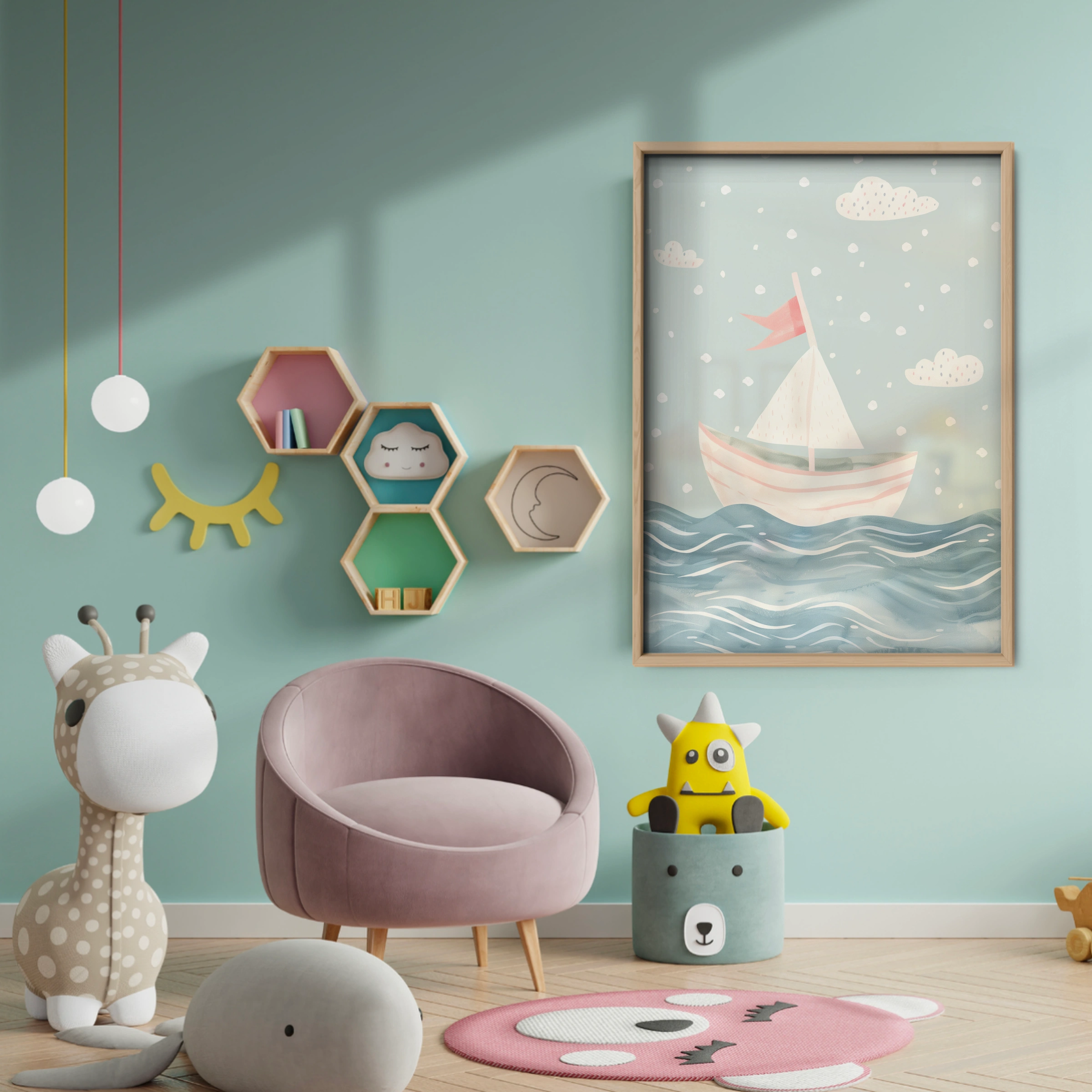 Little Sailboat Nursery Print - baby room wall decor print