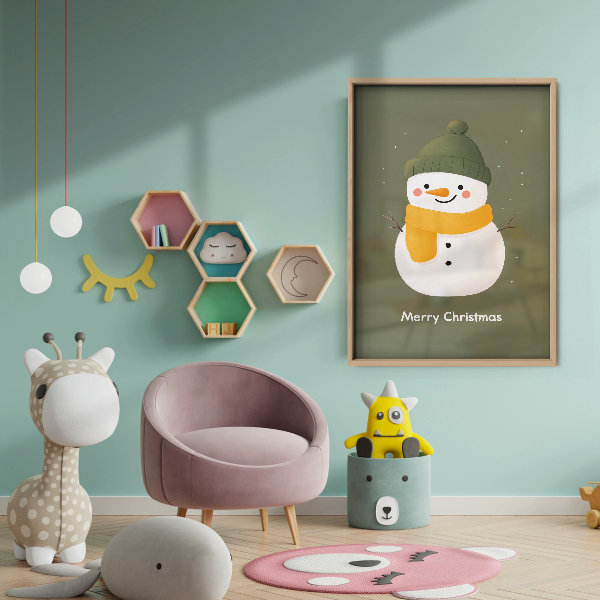 Little Snowman Christmas Print - baby room wall decor print