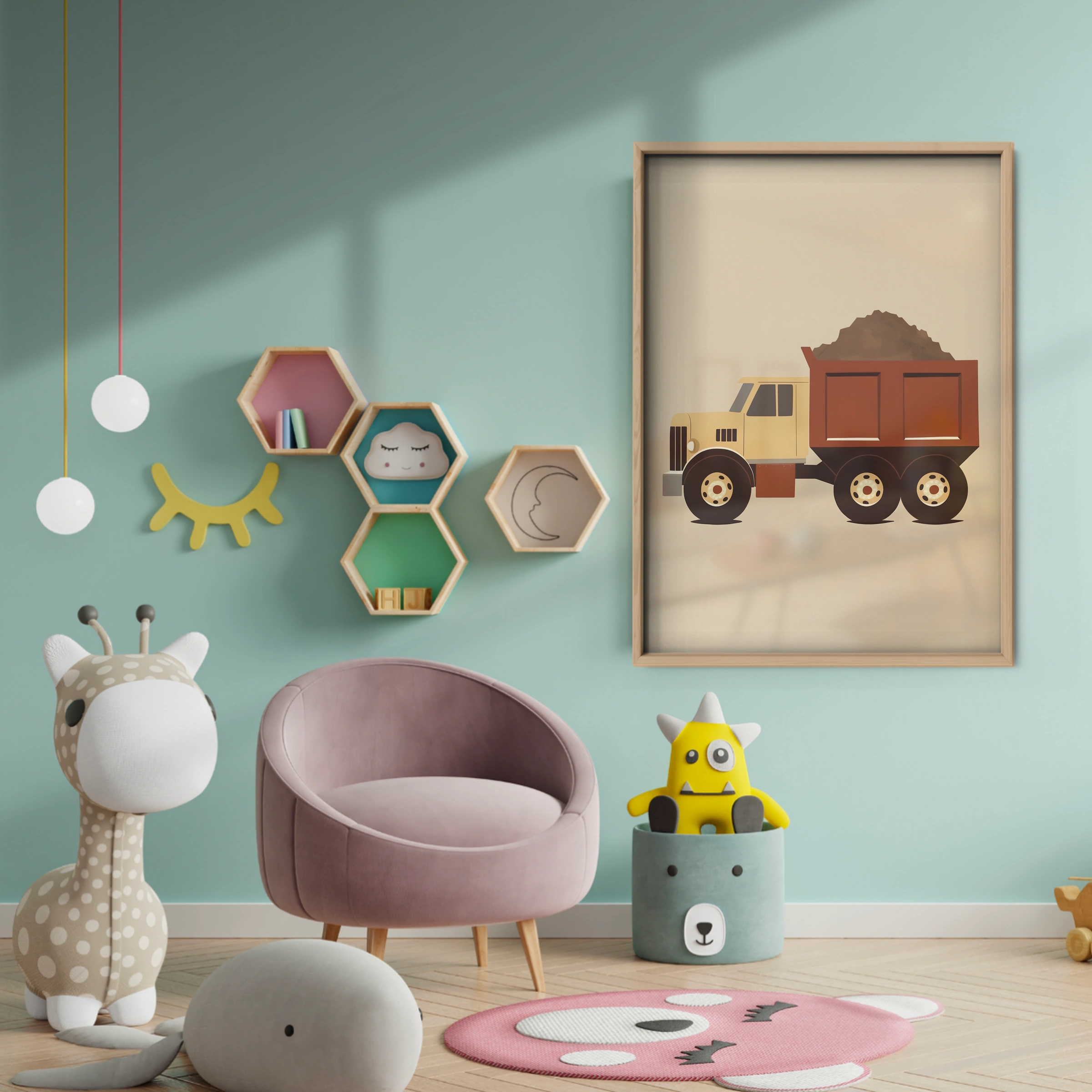 Loaded Dump Truck Nursery Print - baby room wall decor print