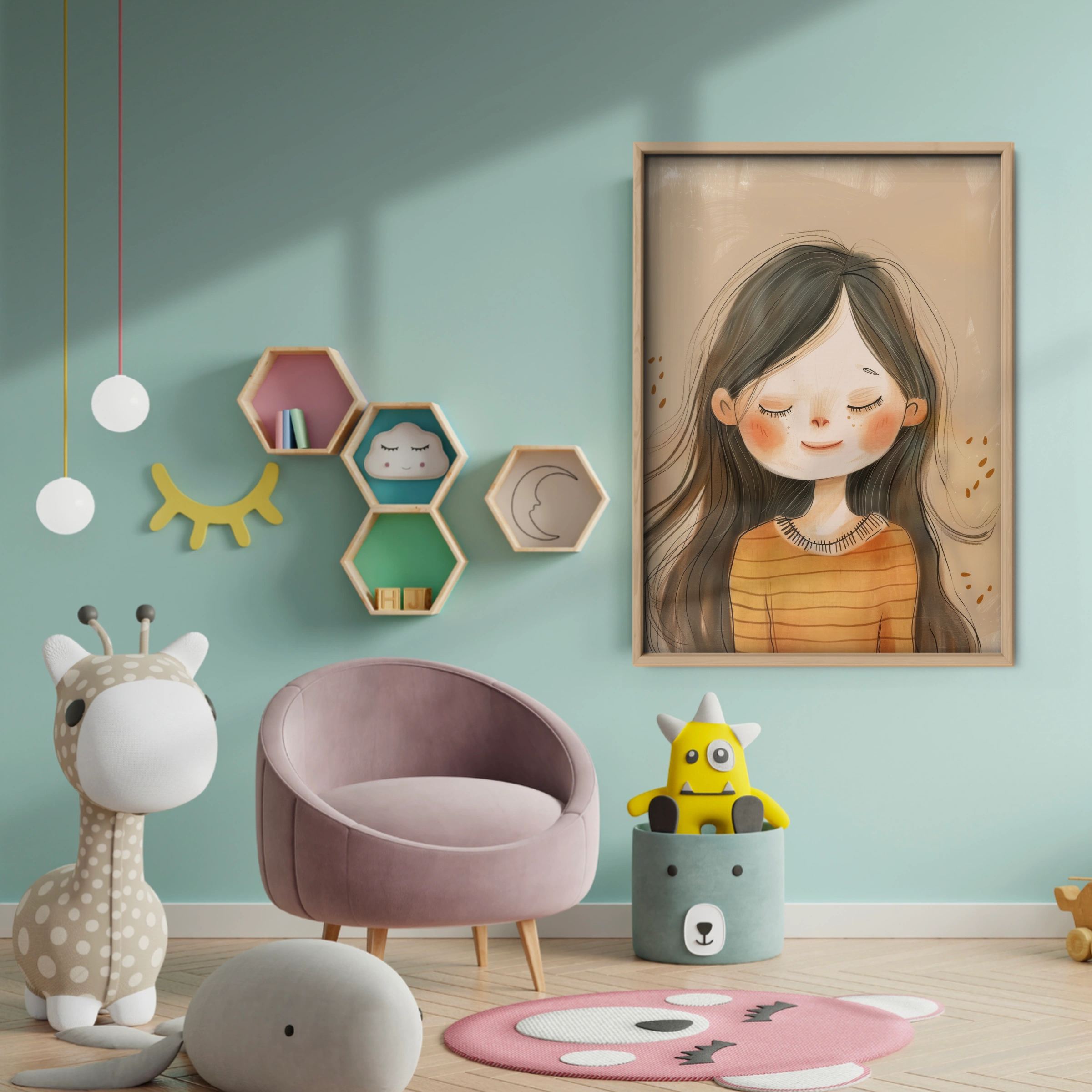 Long Hair Girl Nursery Print - baby room wall decor print