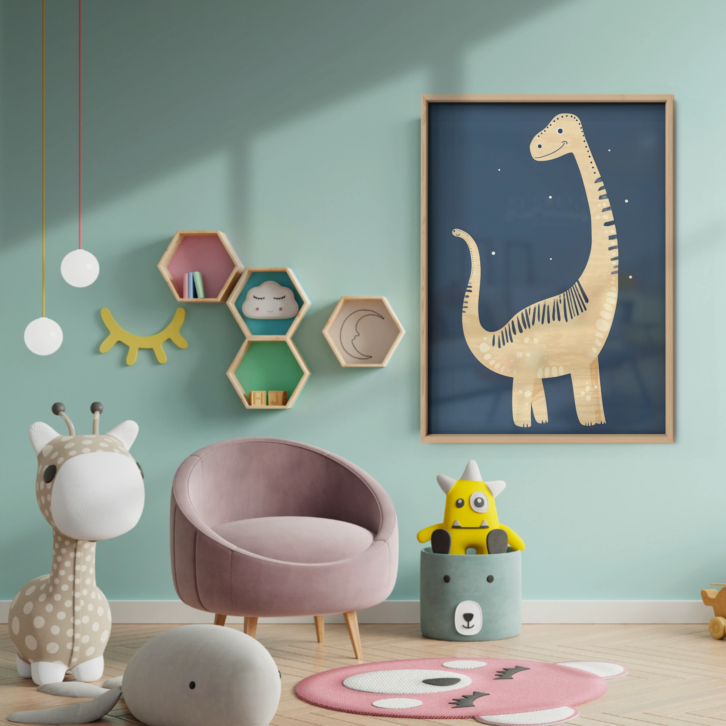Long-Neck Dinosaur Nursery Print - baby room wall decor print