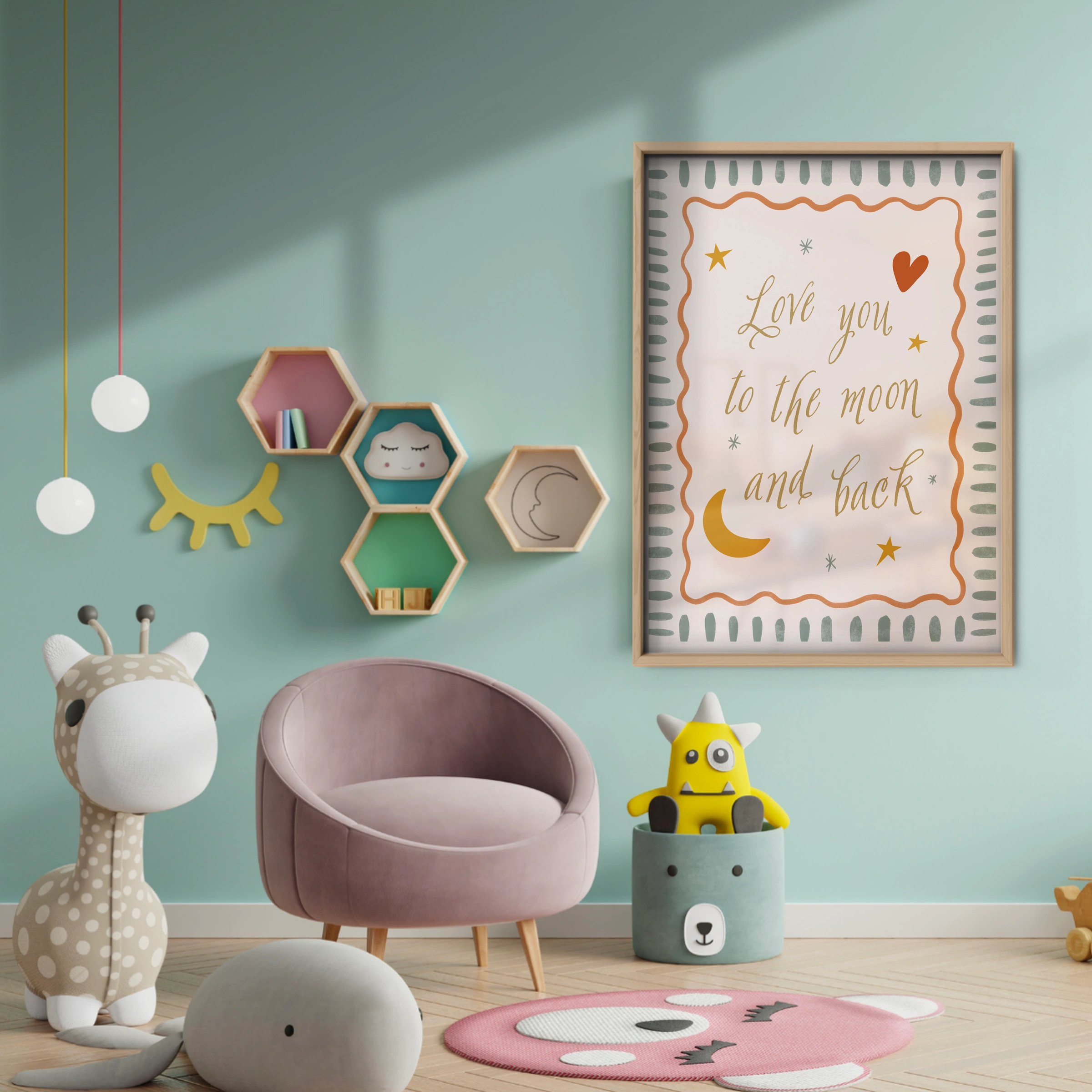 Love You To The Moon Nursery Print - baby room wall decor print