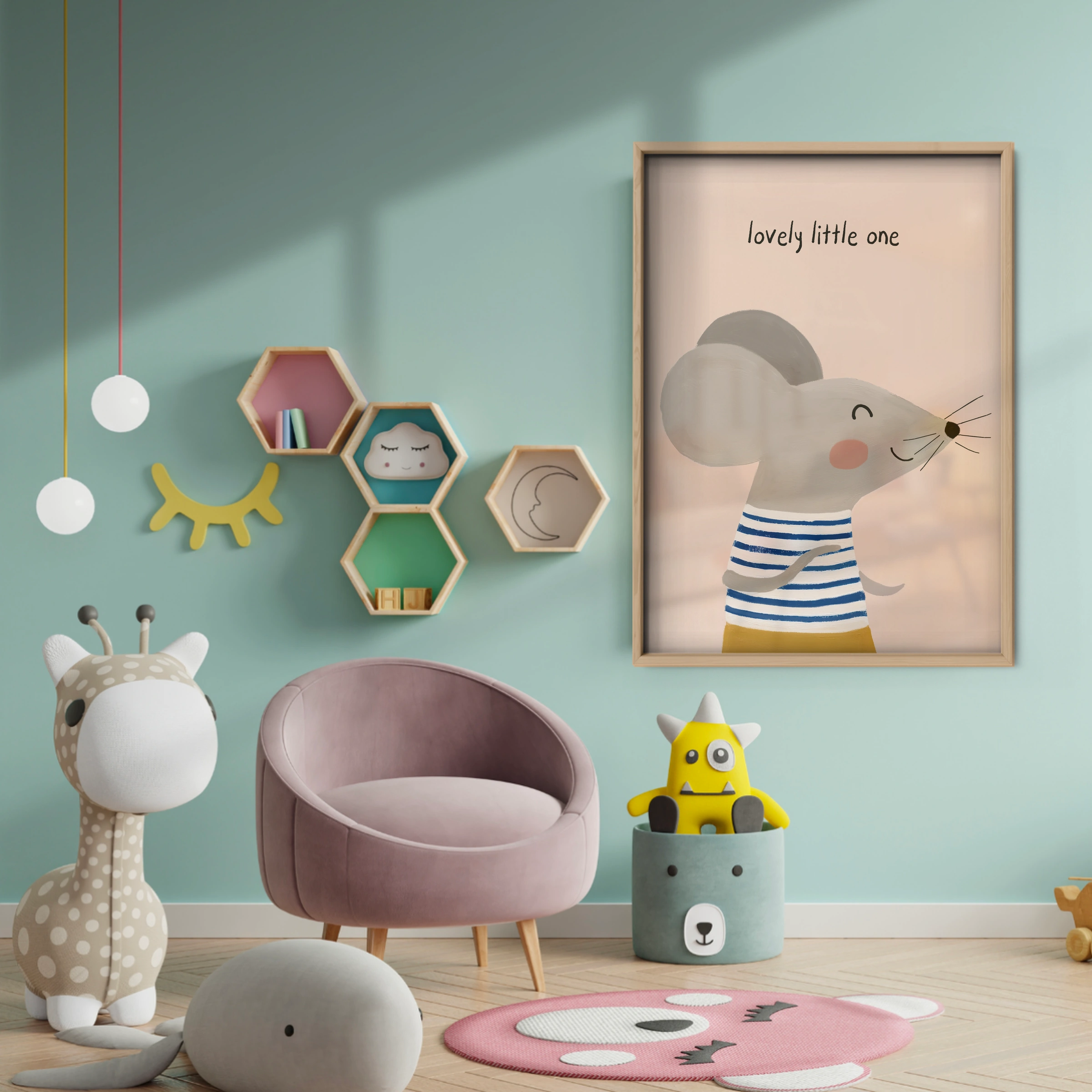 Lovely Little One Mouse Nursery Print - baby room wall decor print