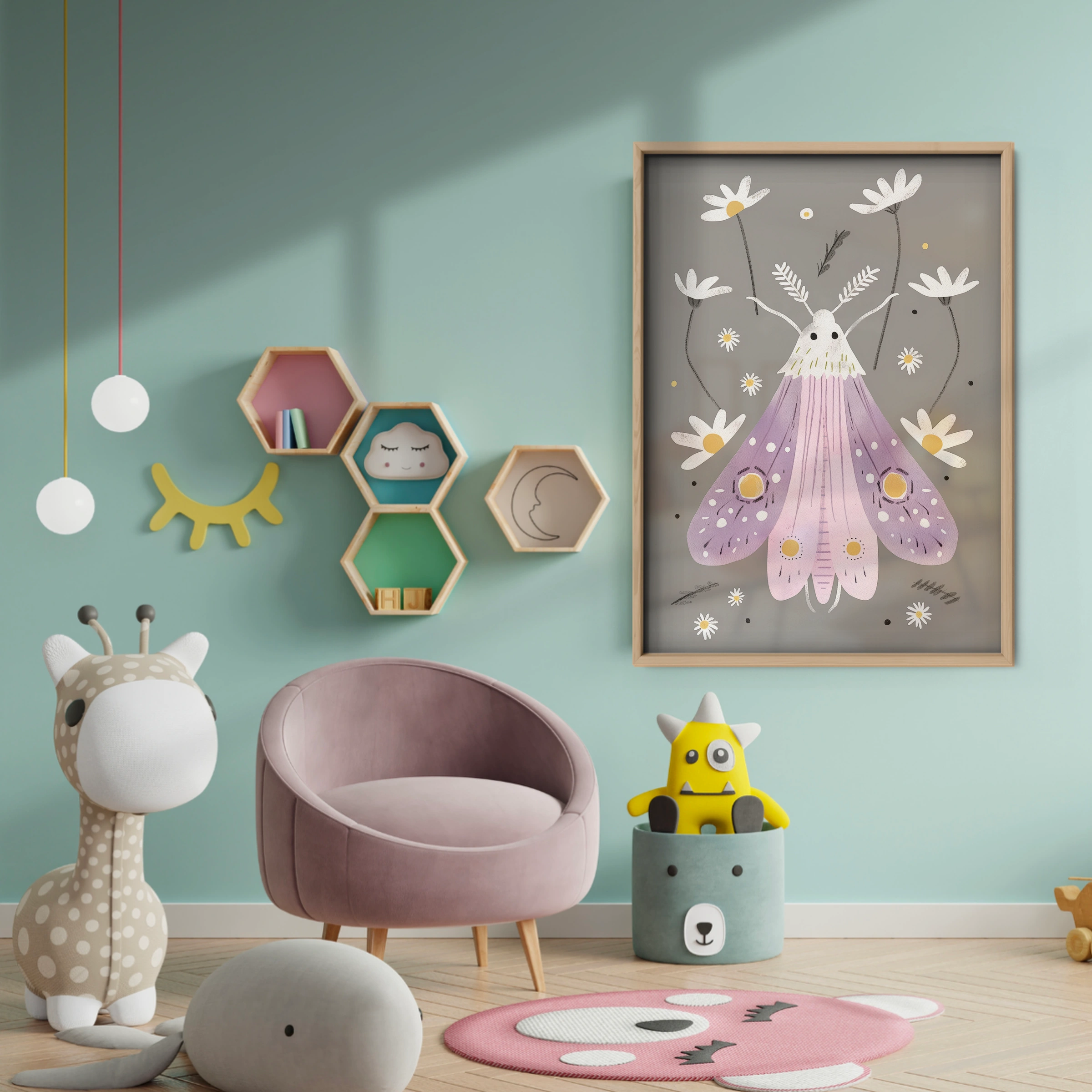 Luna Moth Nursery Print - baby room wall decor print