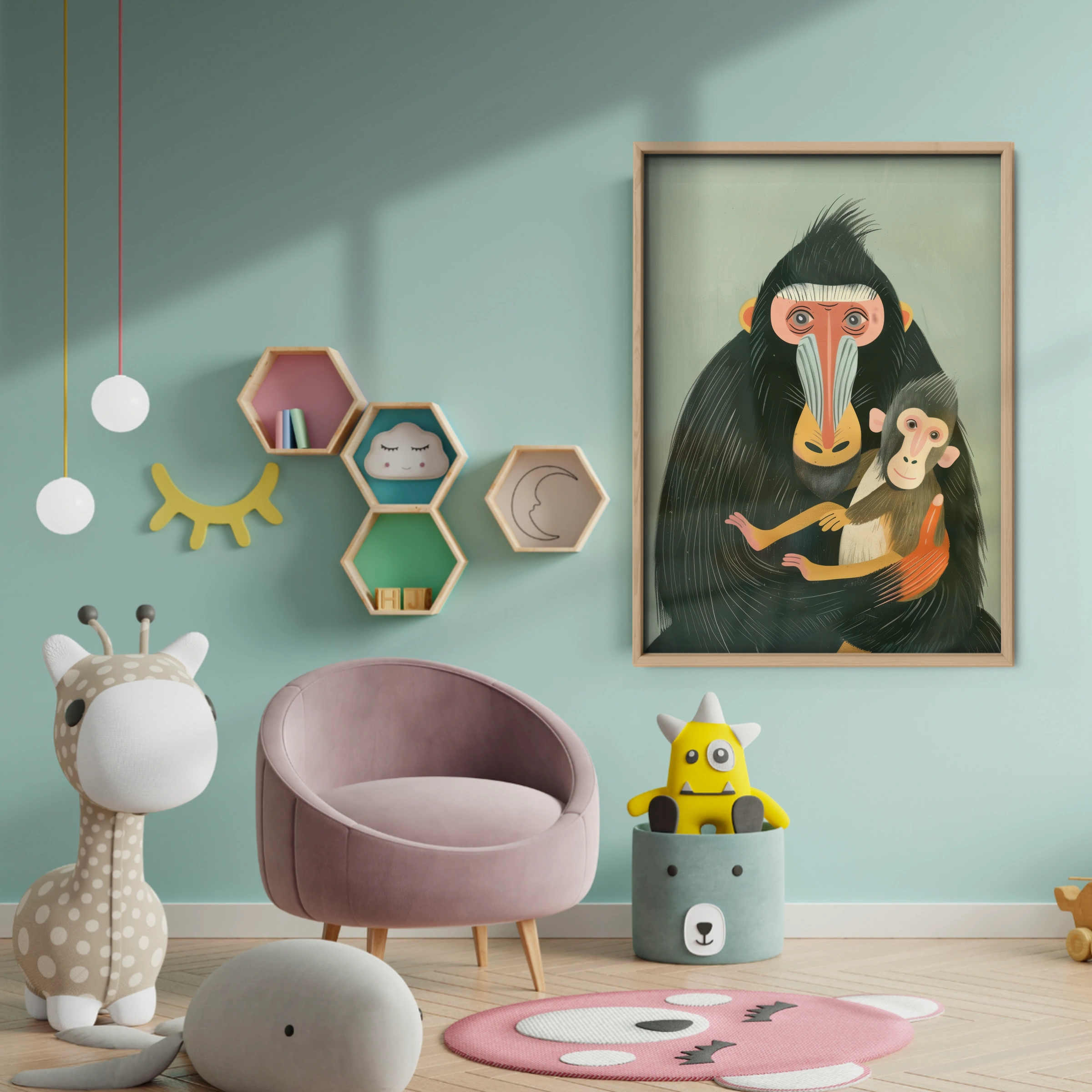 Mandrill and Baby Nursery Print - baby room wall decor print