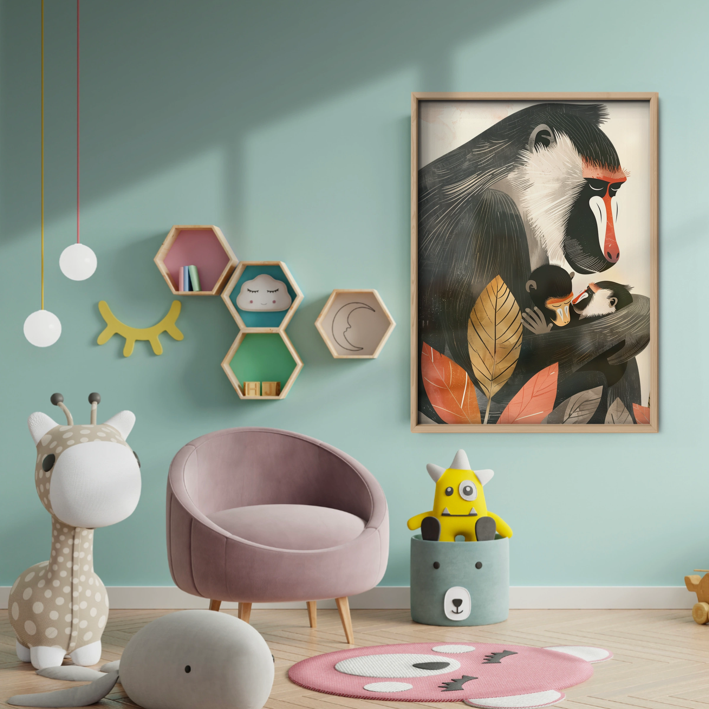 Mandrill Family Nursery Print - baby room wall decor print