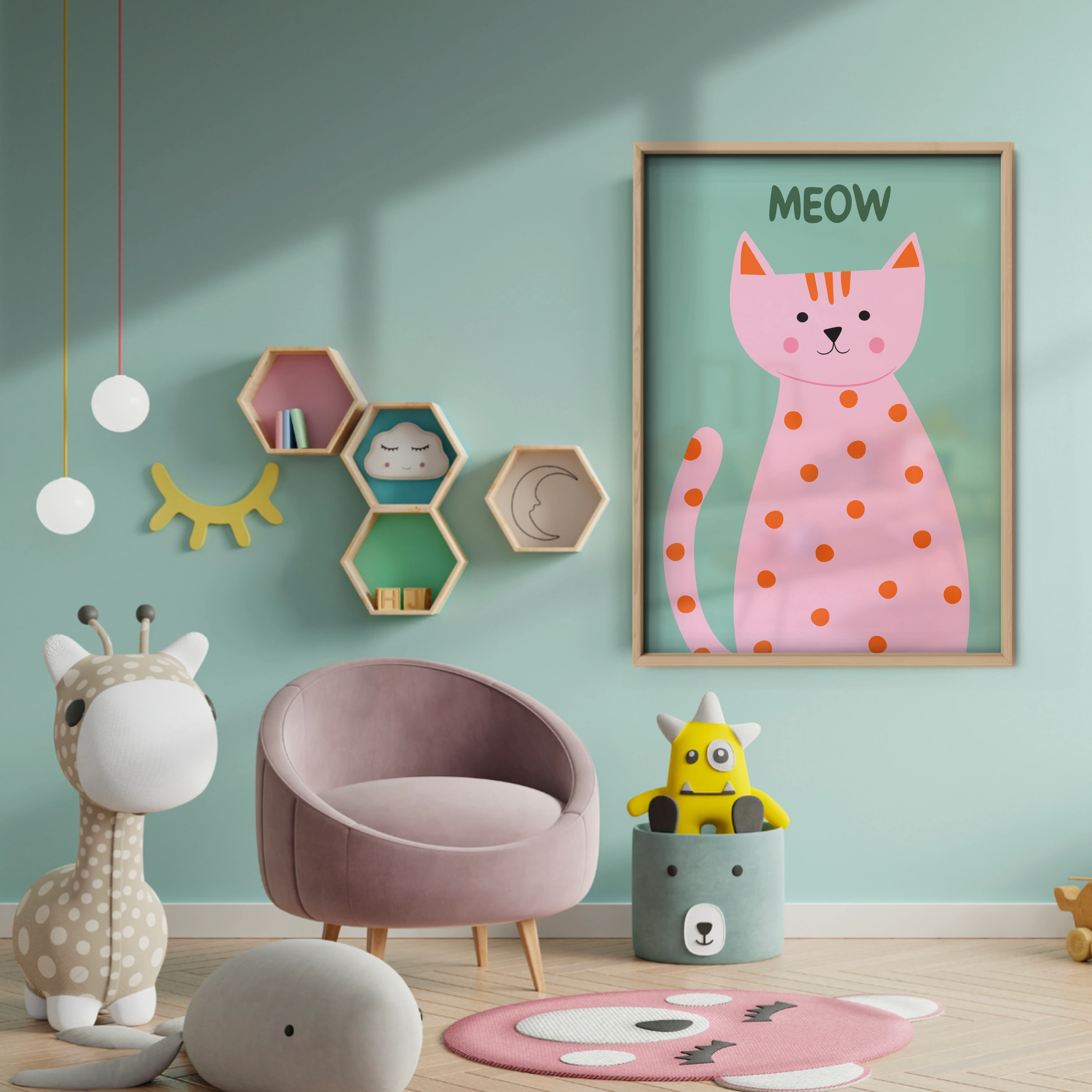 Meow Cat Nursery Print - baby room wall decor print