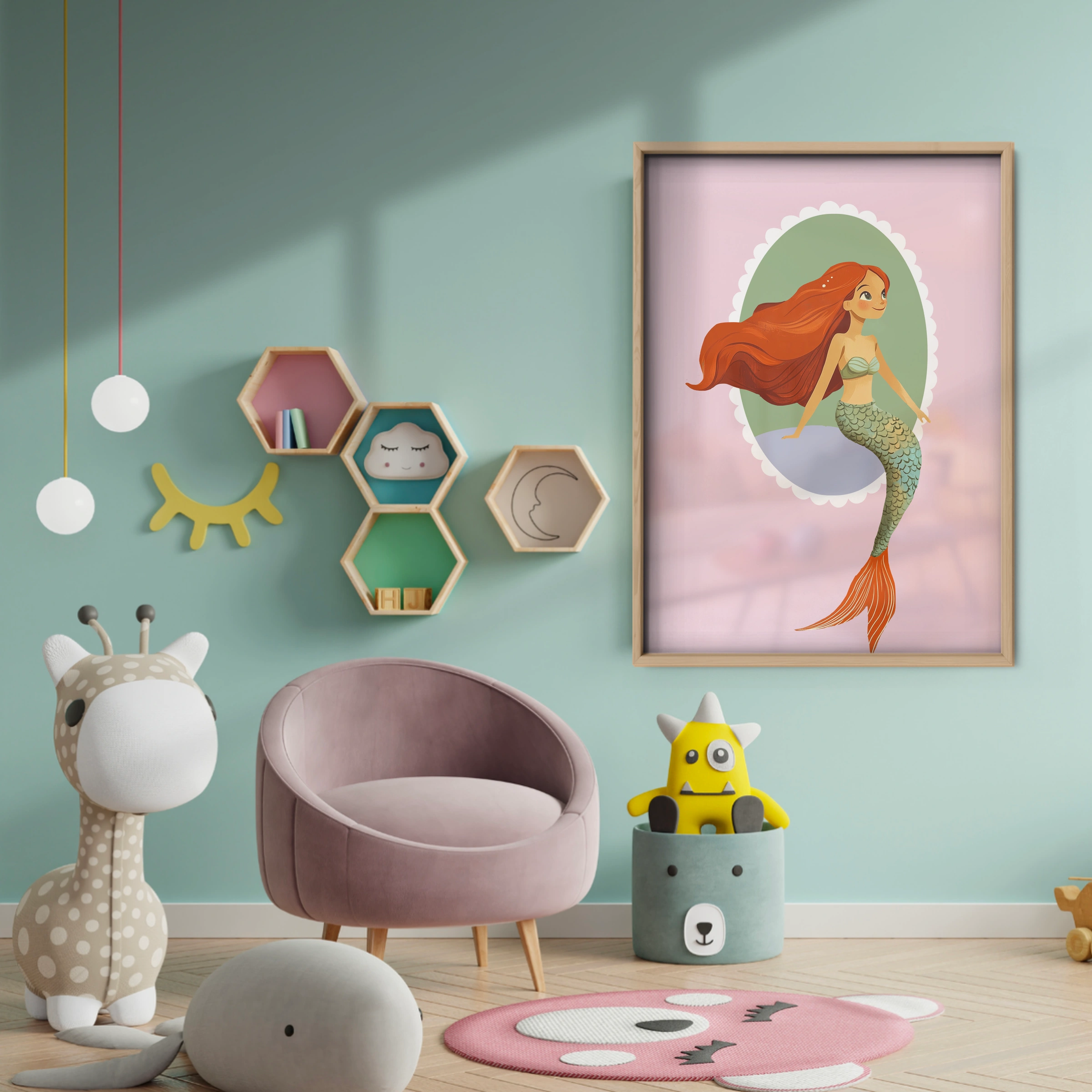 Mermaid Cameo Nursery Print - baby room wall decor print