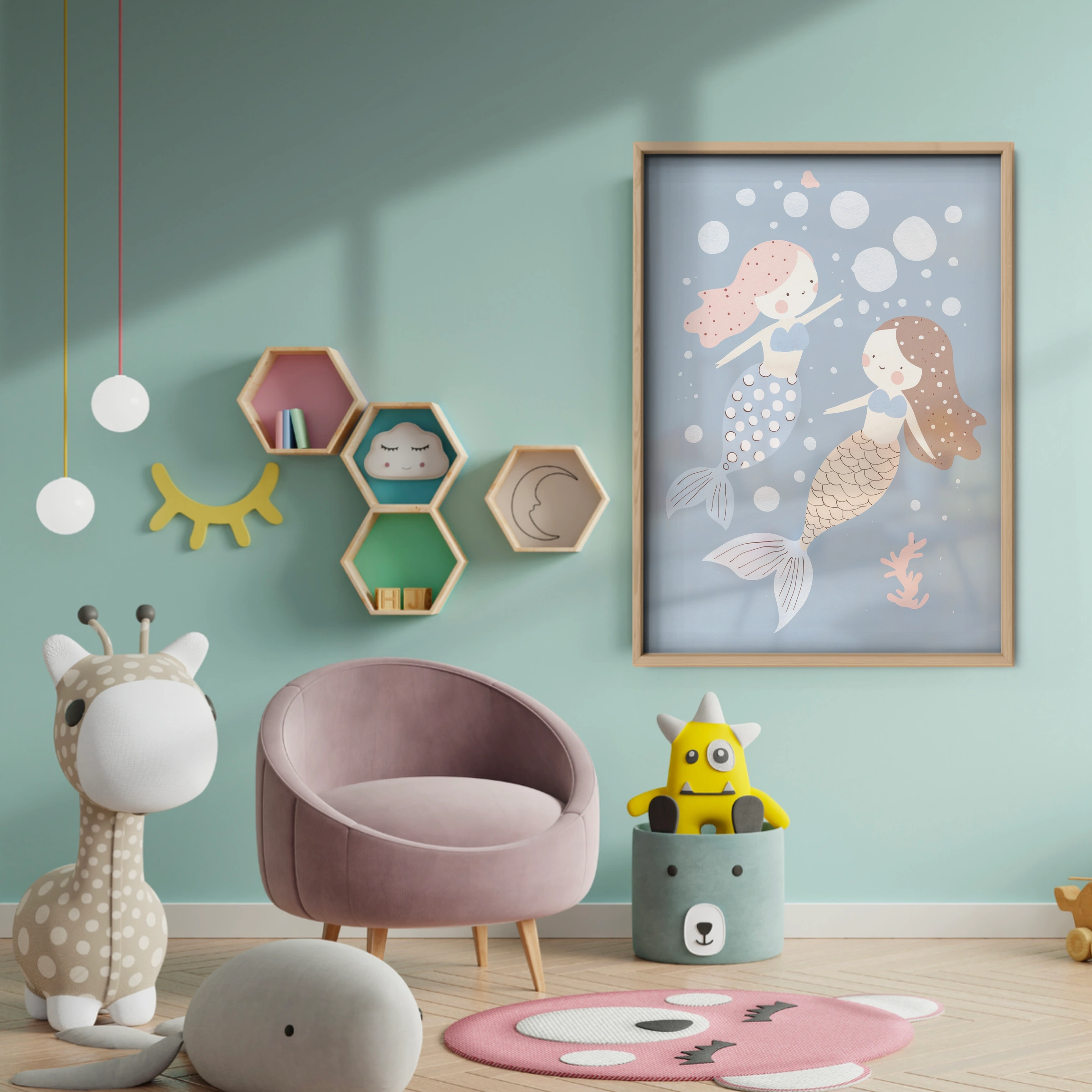 Mermaid Friends Nursery Print - baby room wall decor print
