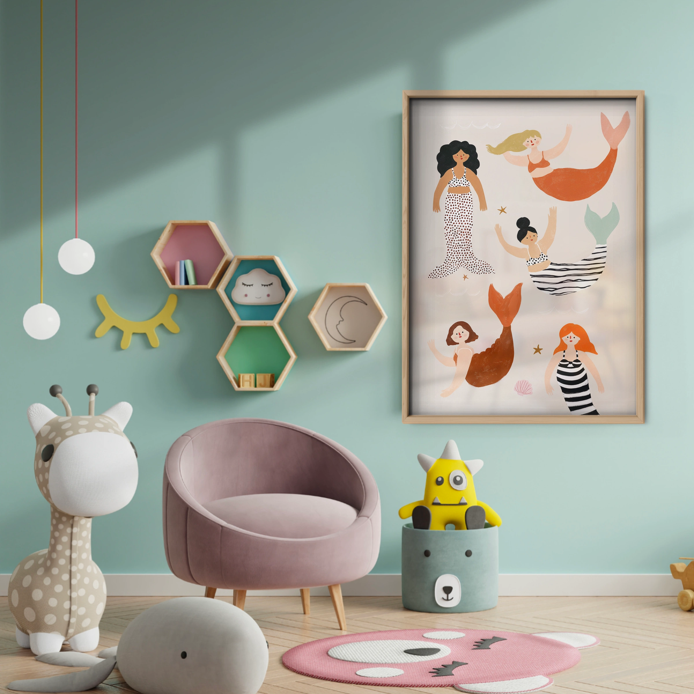 Mermaid Trio Nursery Print - baby room wall decor print