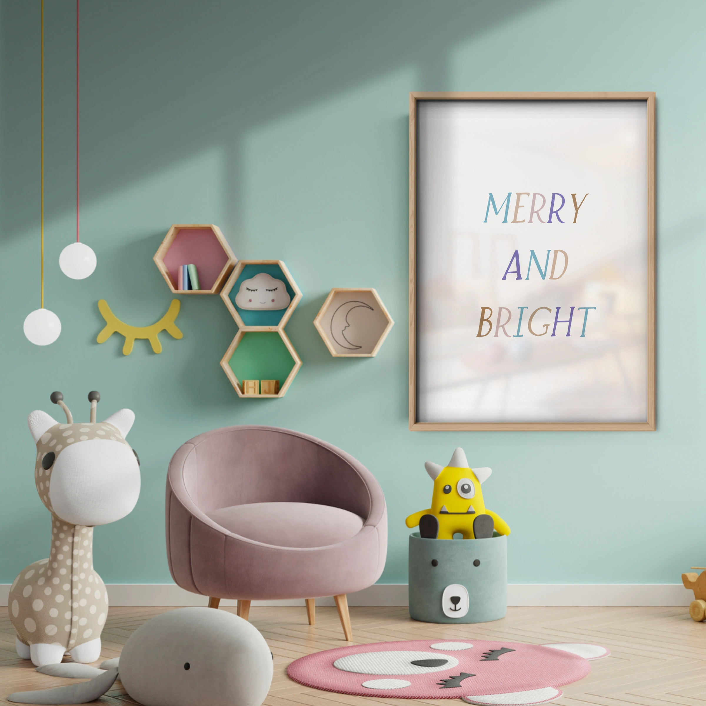 Merry and Bright Christmas Print - baby room wall decor print
