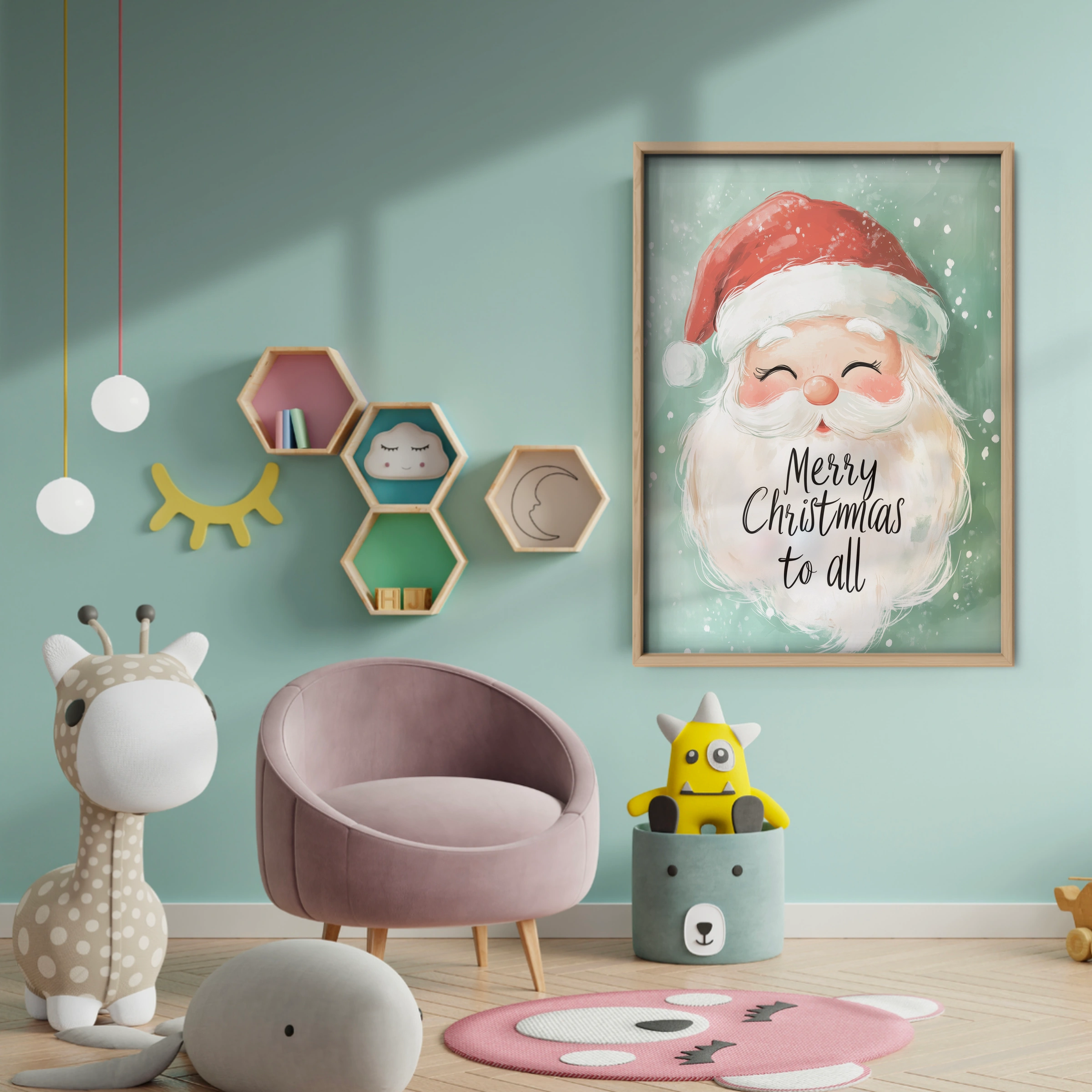 Merry Christmas Santa Print - baby room wall decor print