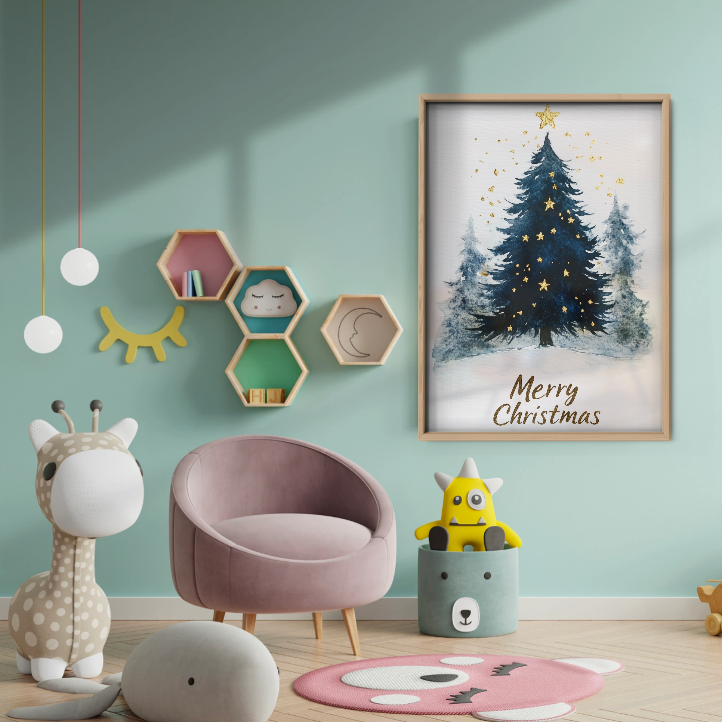 Merry Christmas Tree Print - baby room wall decor print