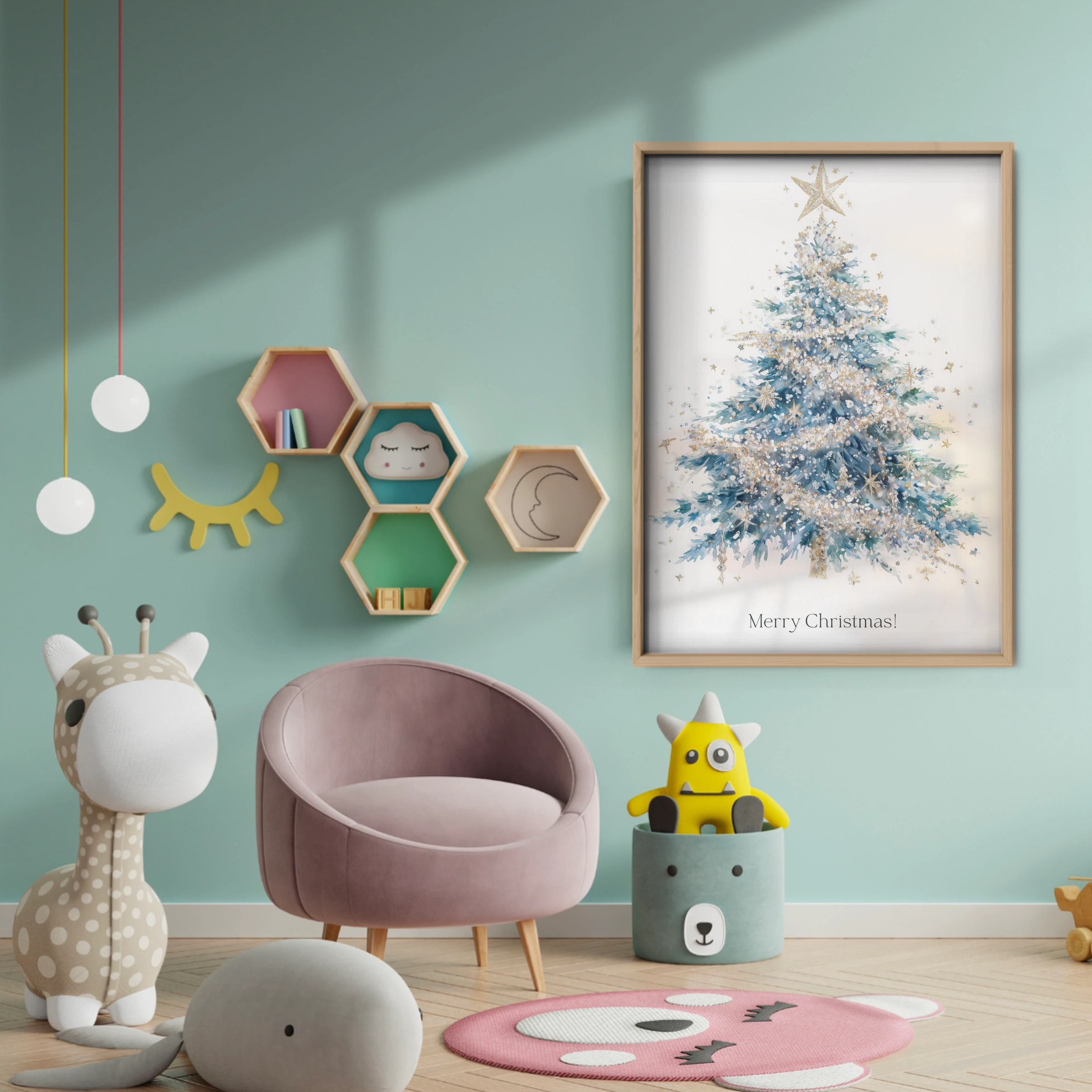 Merry Christmas Tree Print - baby room wall decor print