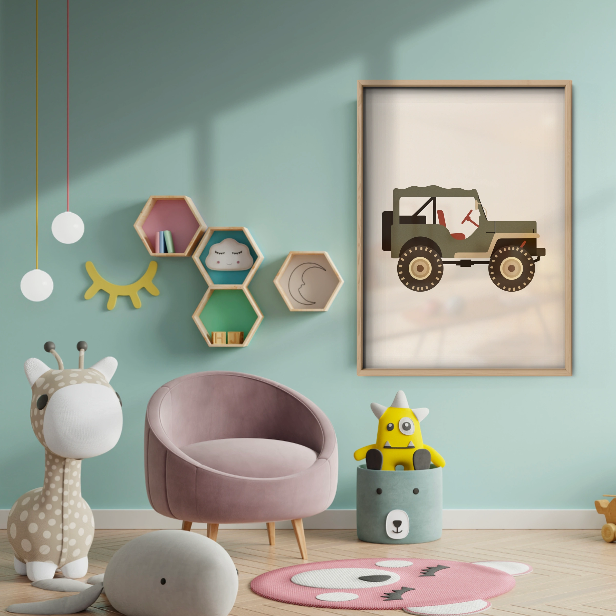 Military Jeep Nursery Print - baby room wall decor print