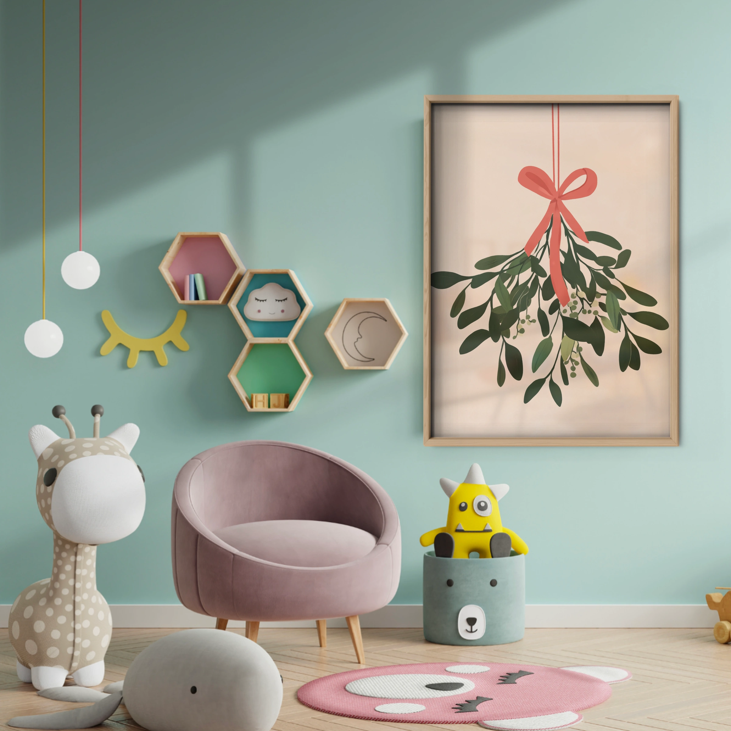 Mistletoe Christmas Print - baby room wall decor print
