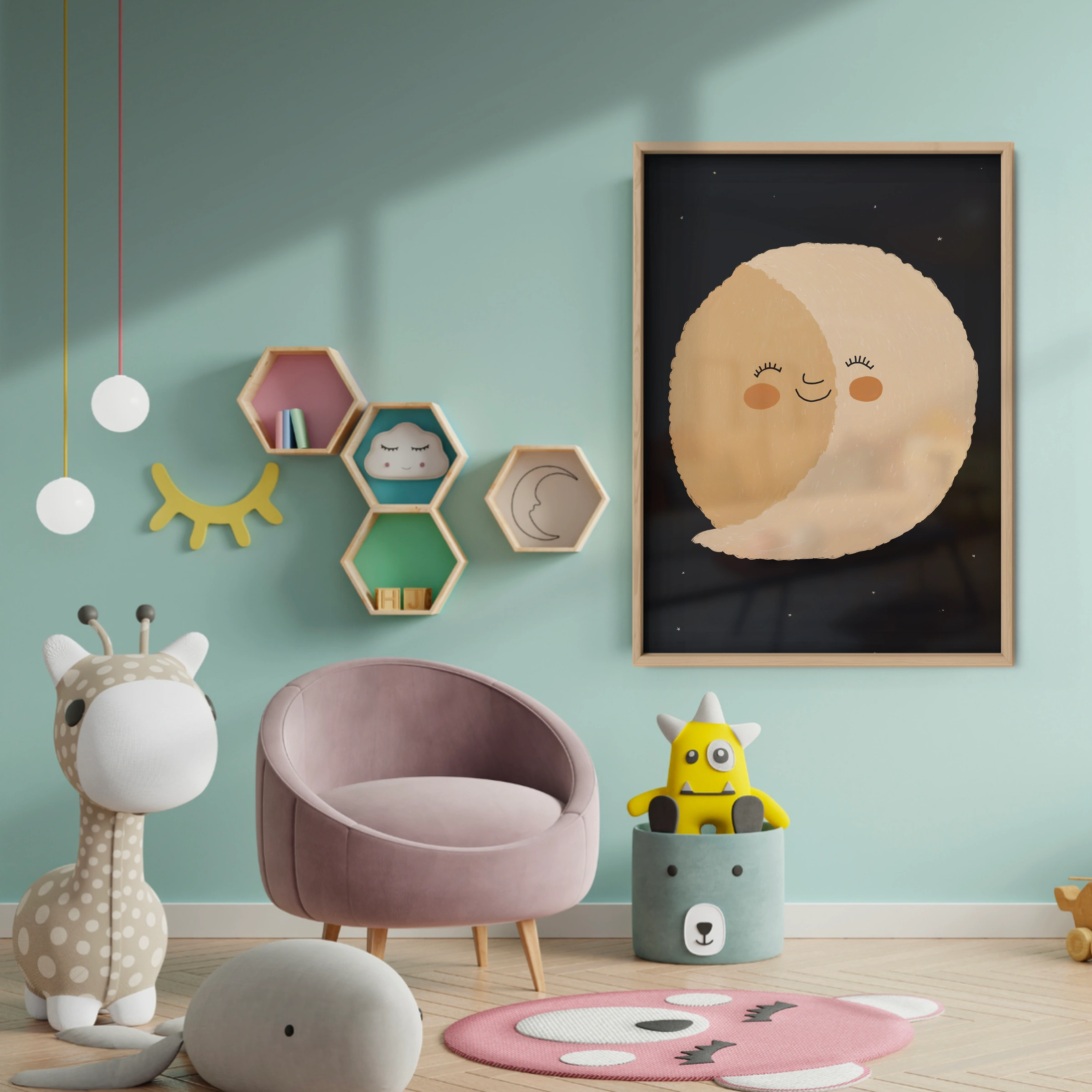 Moon Face Nursery Print - baby room wall decor print