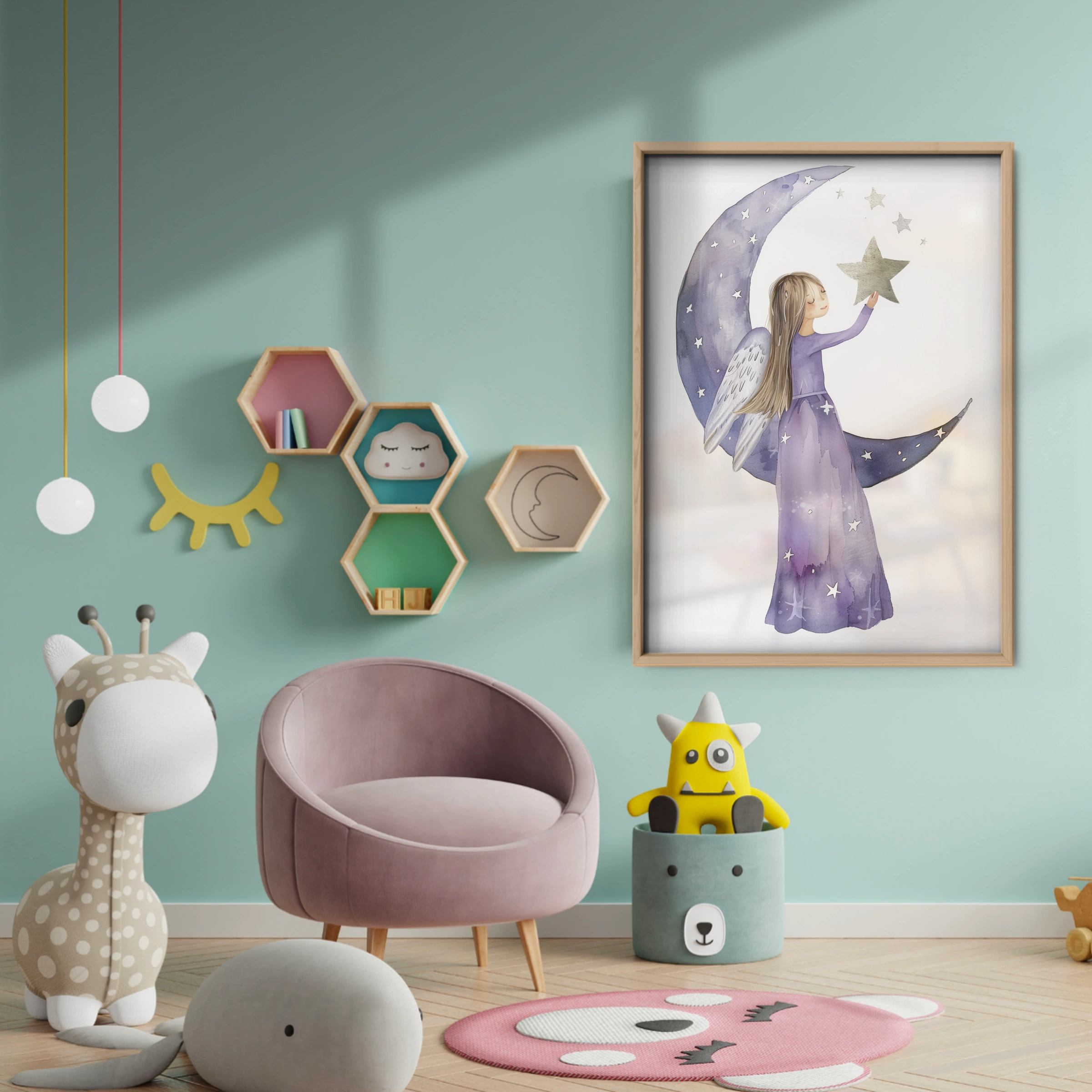 Moon Fairy Nursery Print - baby room wall decor print