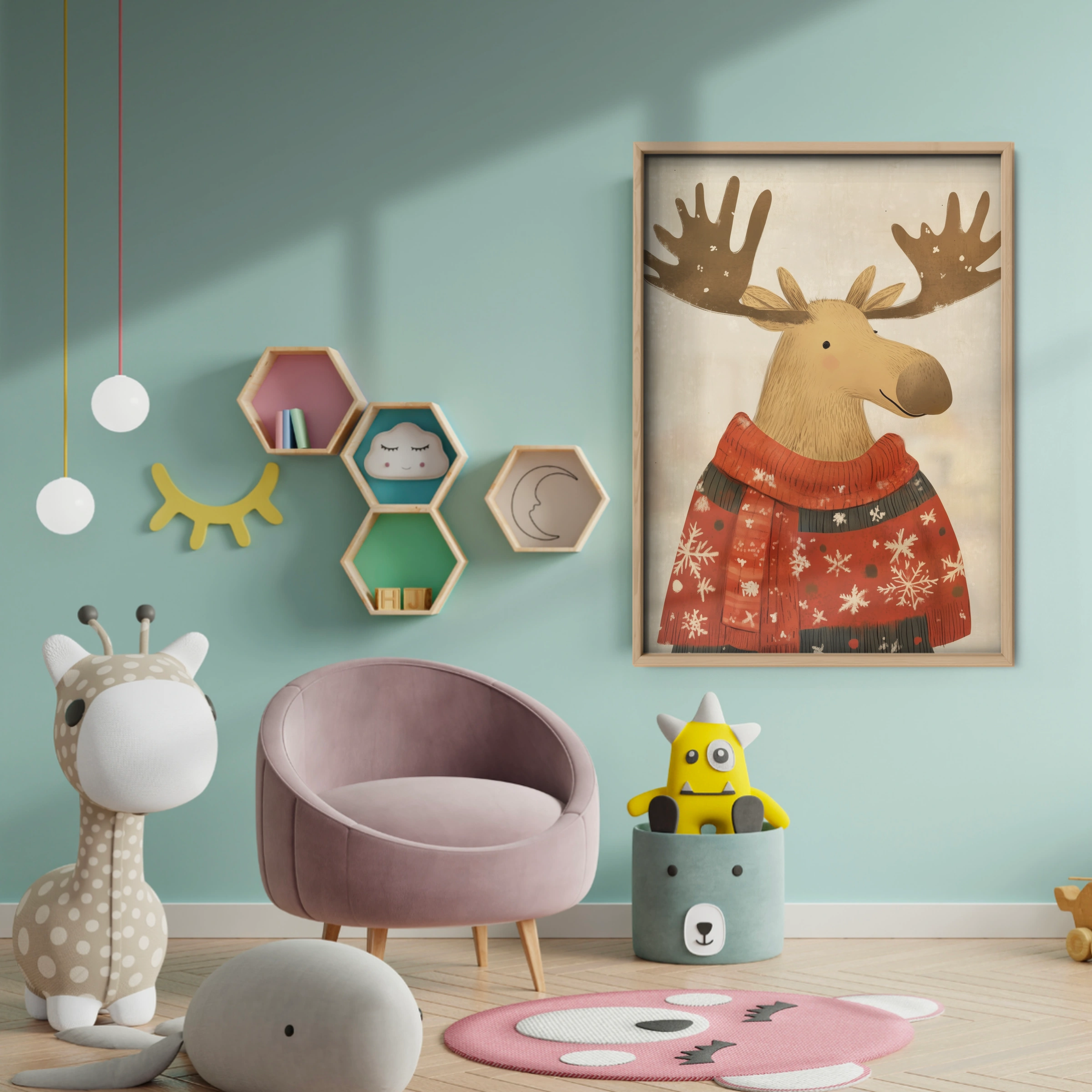 Moose in a Sweater Christmas Print - baby room wall decor print
