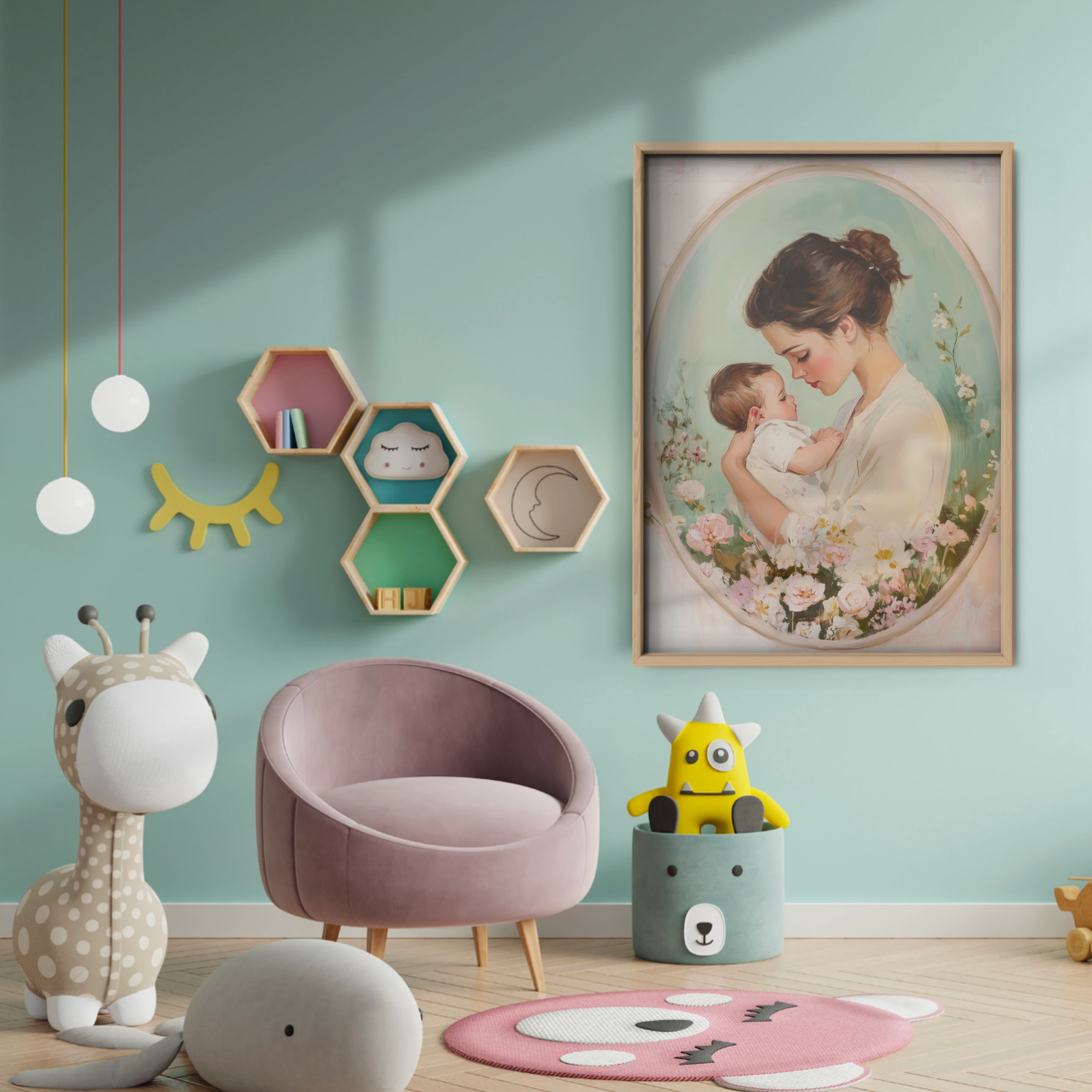 Mother and Baby Cameo Nursery Print - baby room wall decor print