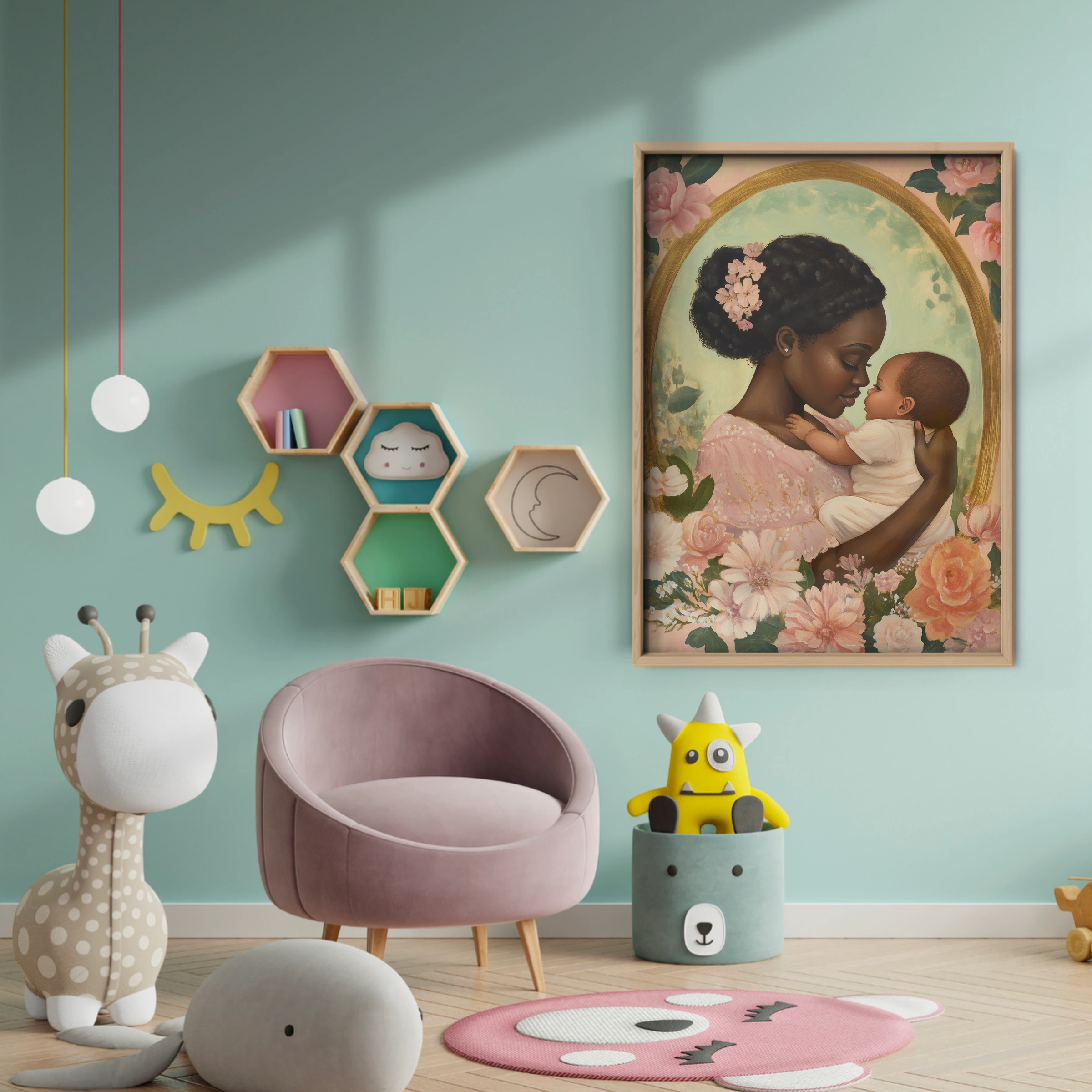Mother and Baby Roses Nursery Print - baby room wall decor print