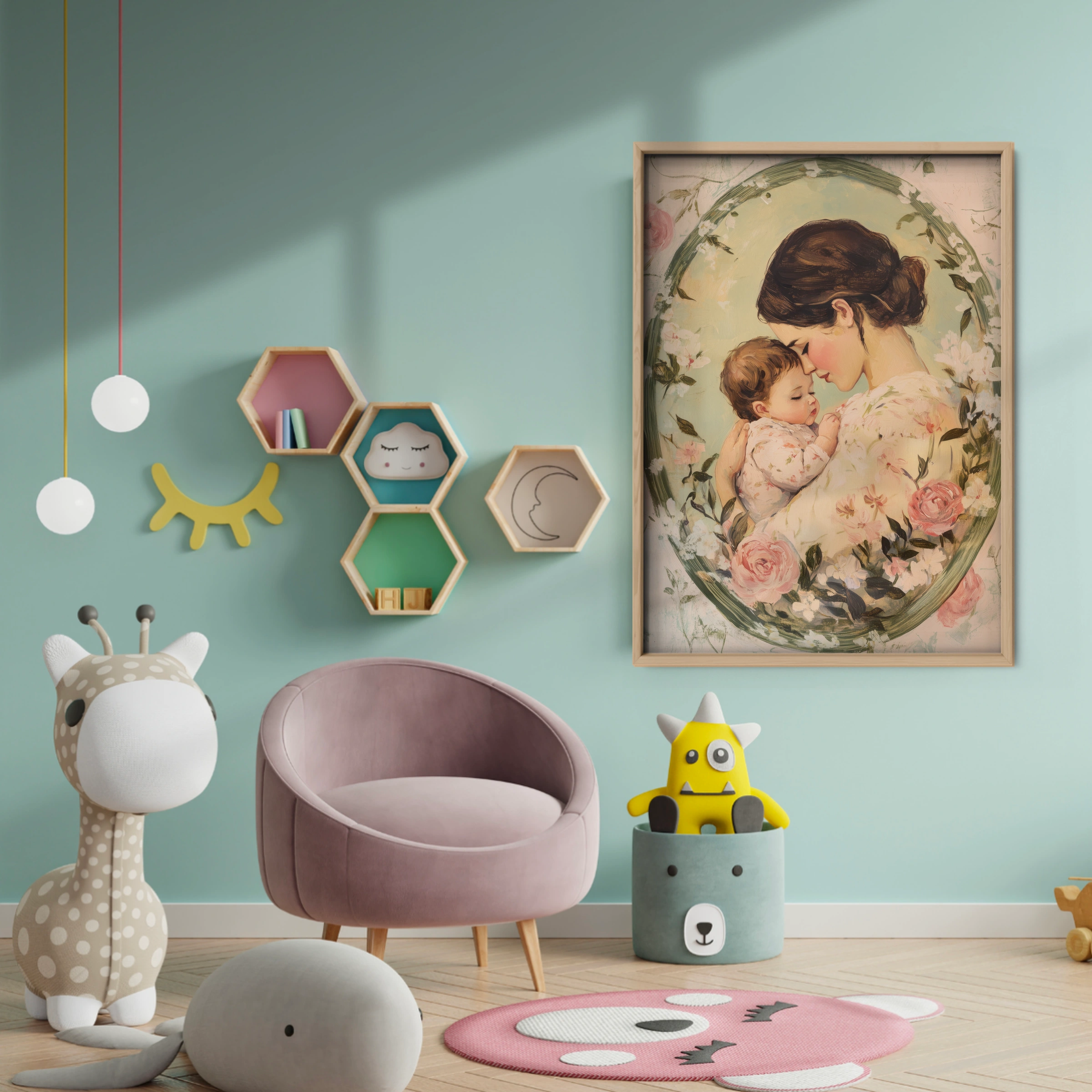 Mother and Child Cameo Nursery Print - baby room wall decor print