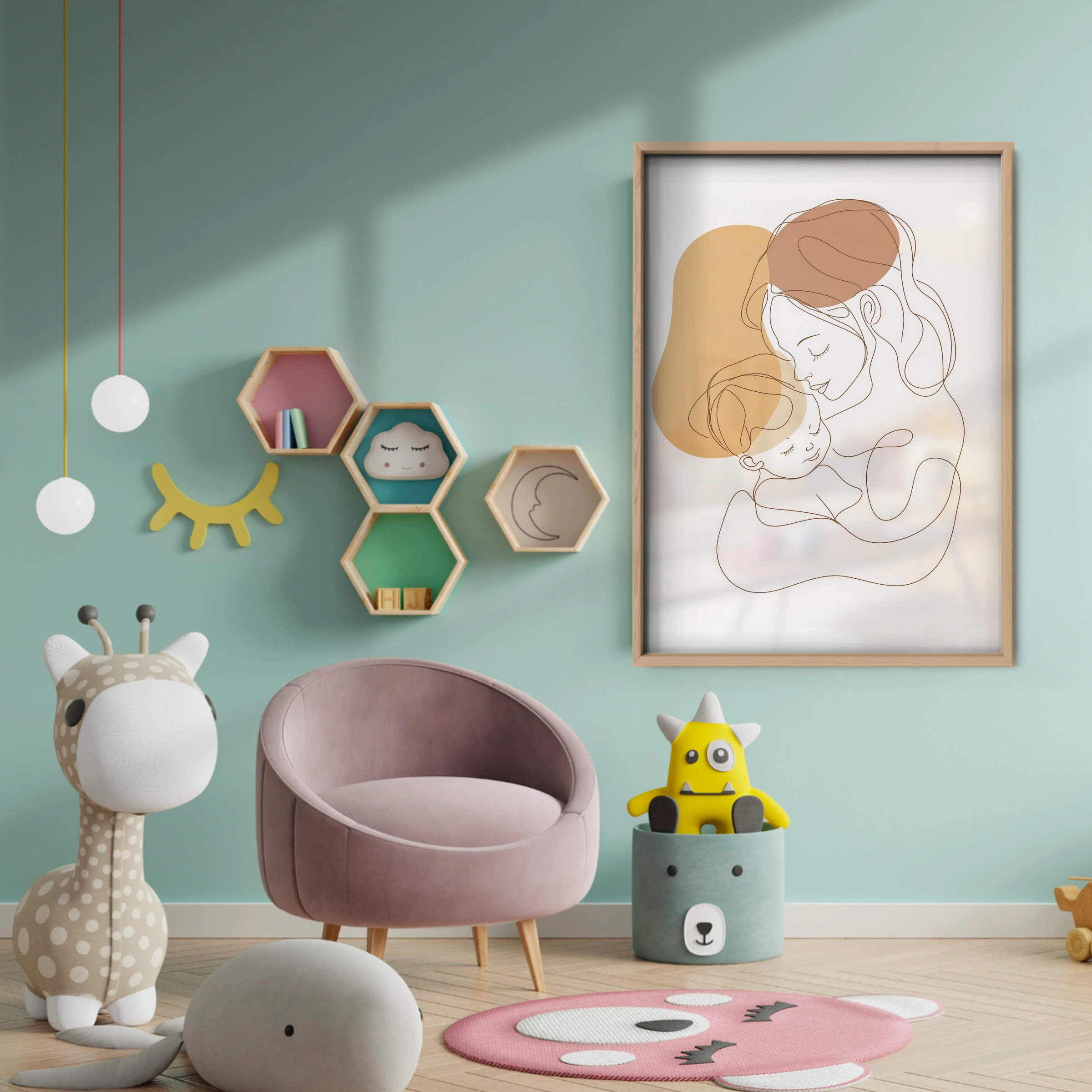 Mother Cradling Baby Nursery Print - baby room wall decor print