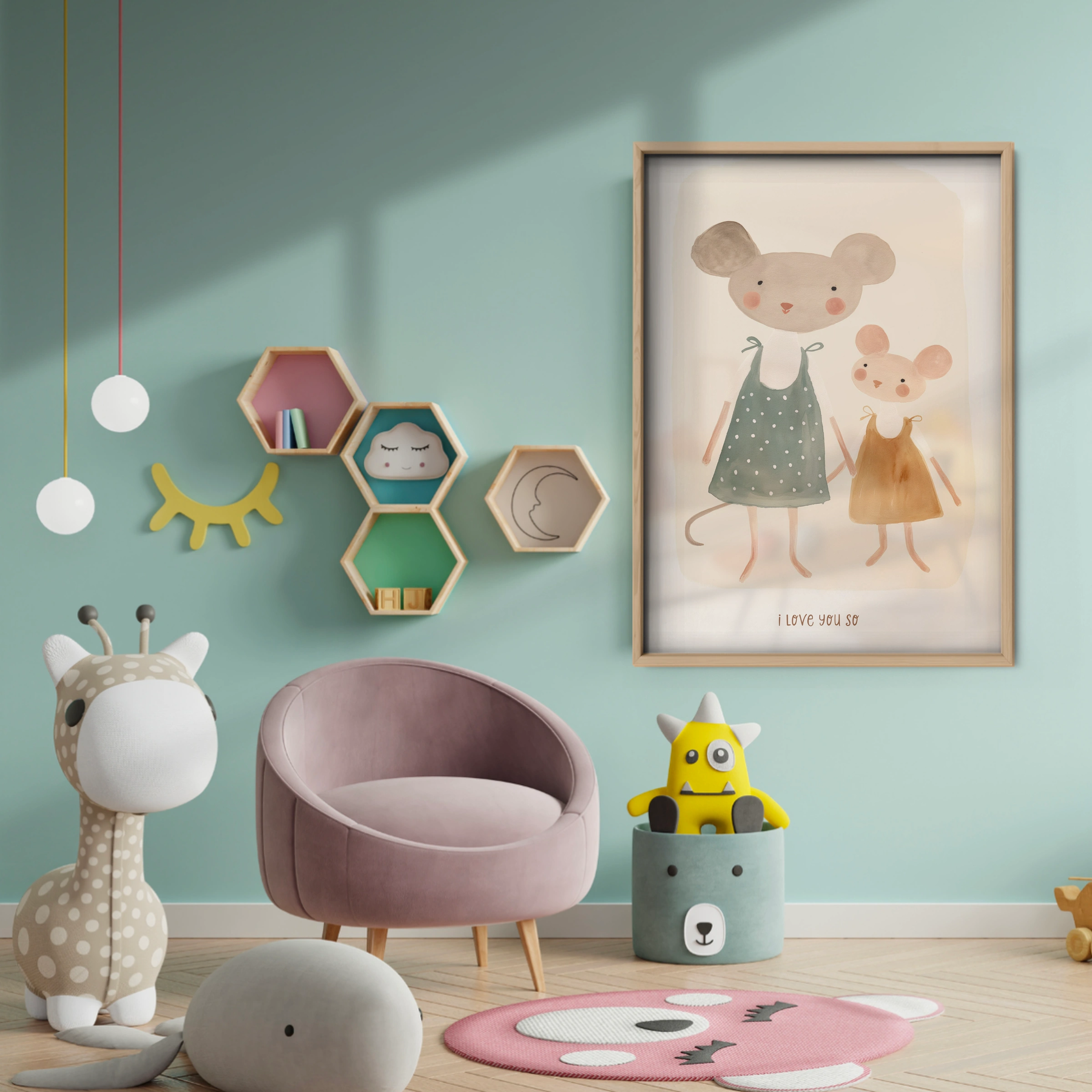 Mouse Family Nursery Print - baby room wall decor print