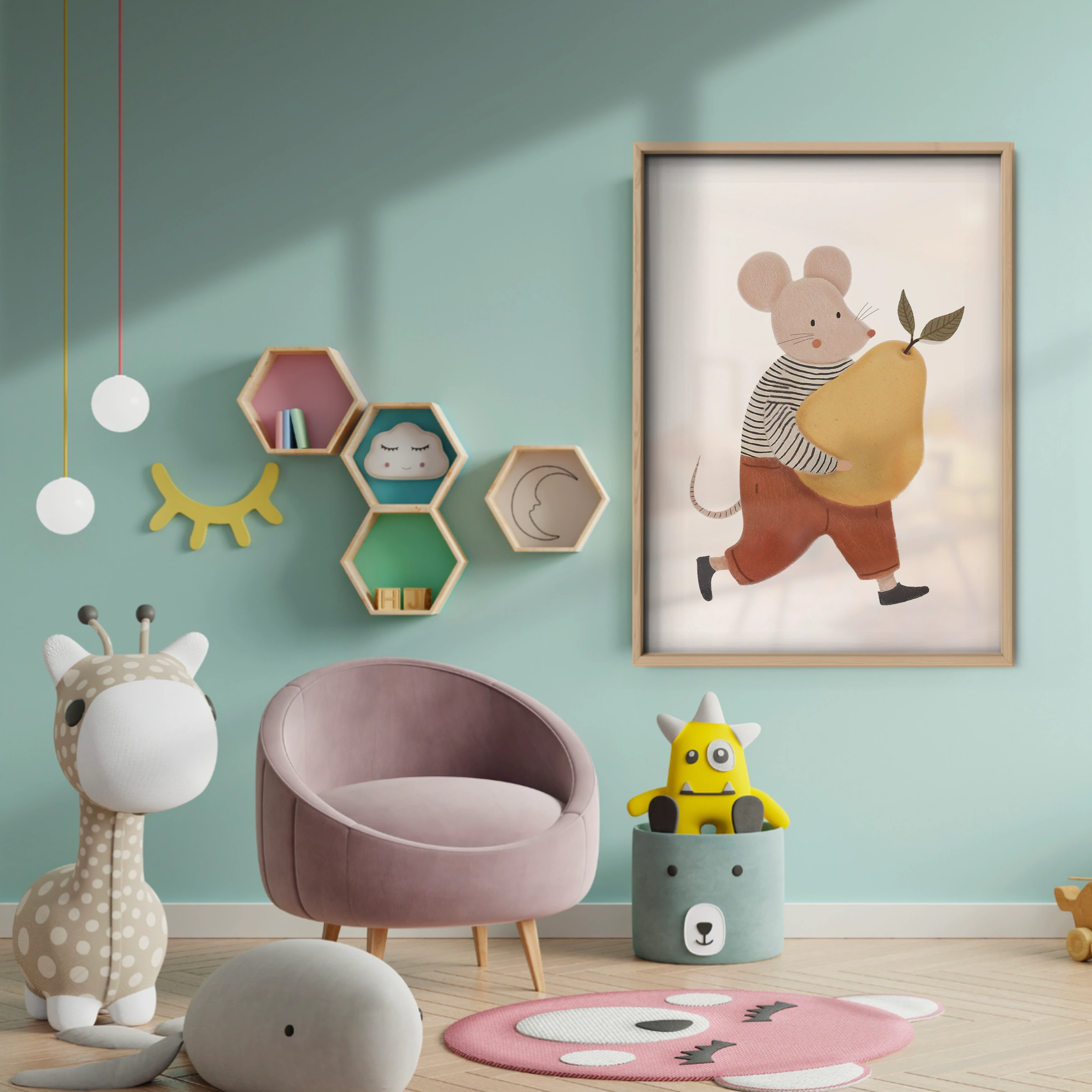 Mouse with an Acorn Nursery Print - baby room wall decor print