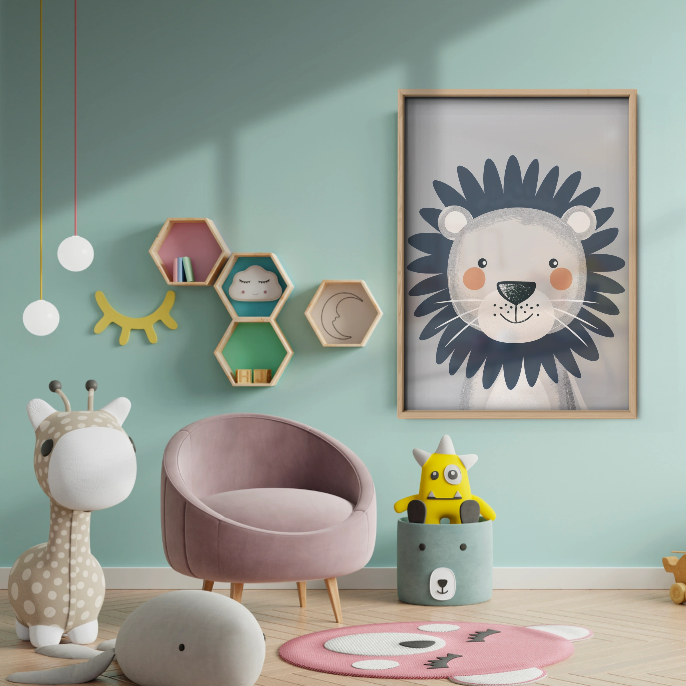 Navy Lion Nursery Print - baby room wall decor print