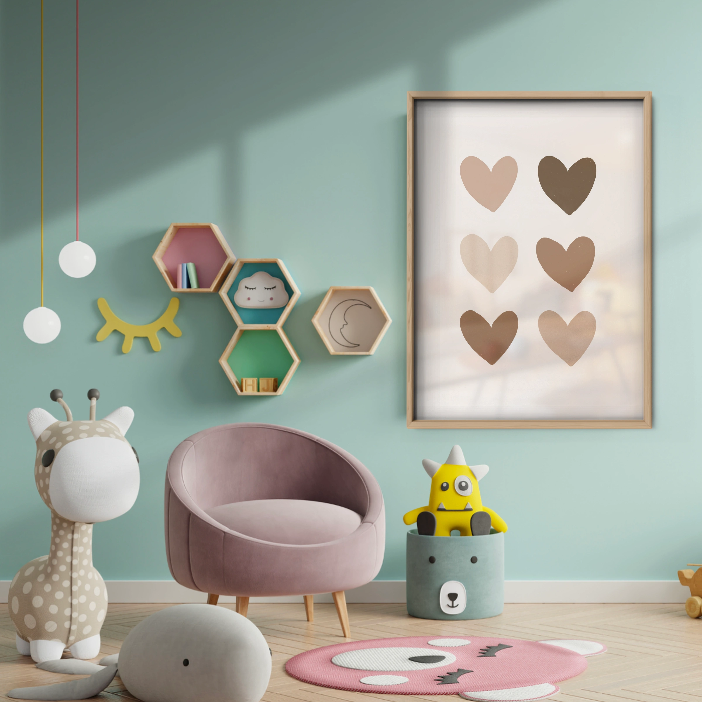 Neutral Hearts Nursery Print - baby room wall decor print