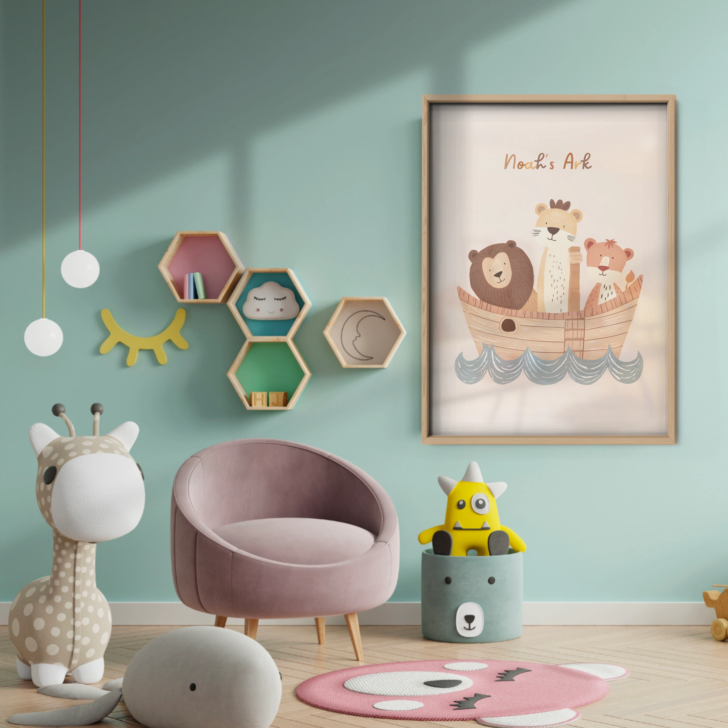 Noahs Ark Nursery Print - baby room wall decor print