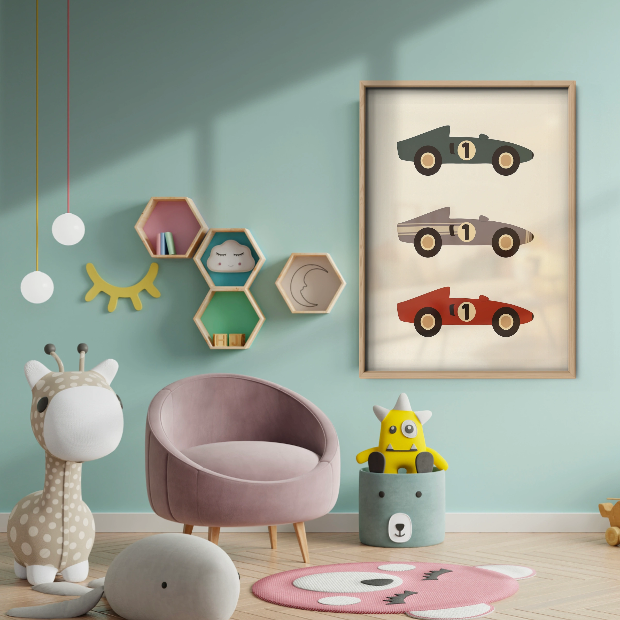 Number One Race Cars Nursery Print - baby room wall decor print