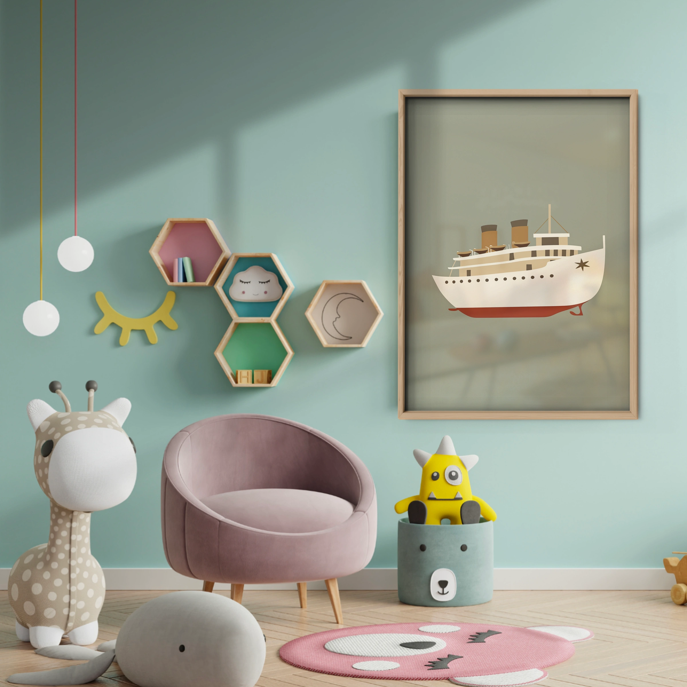 Ocean Liner Ship Nursery Print - baby room wall decor print