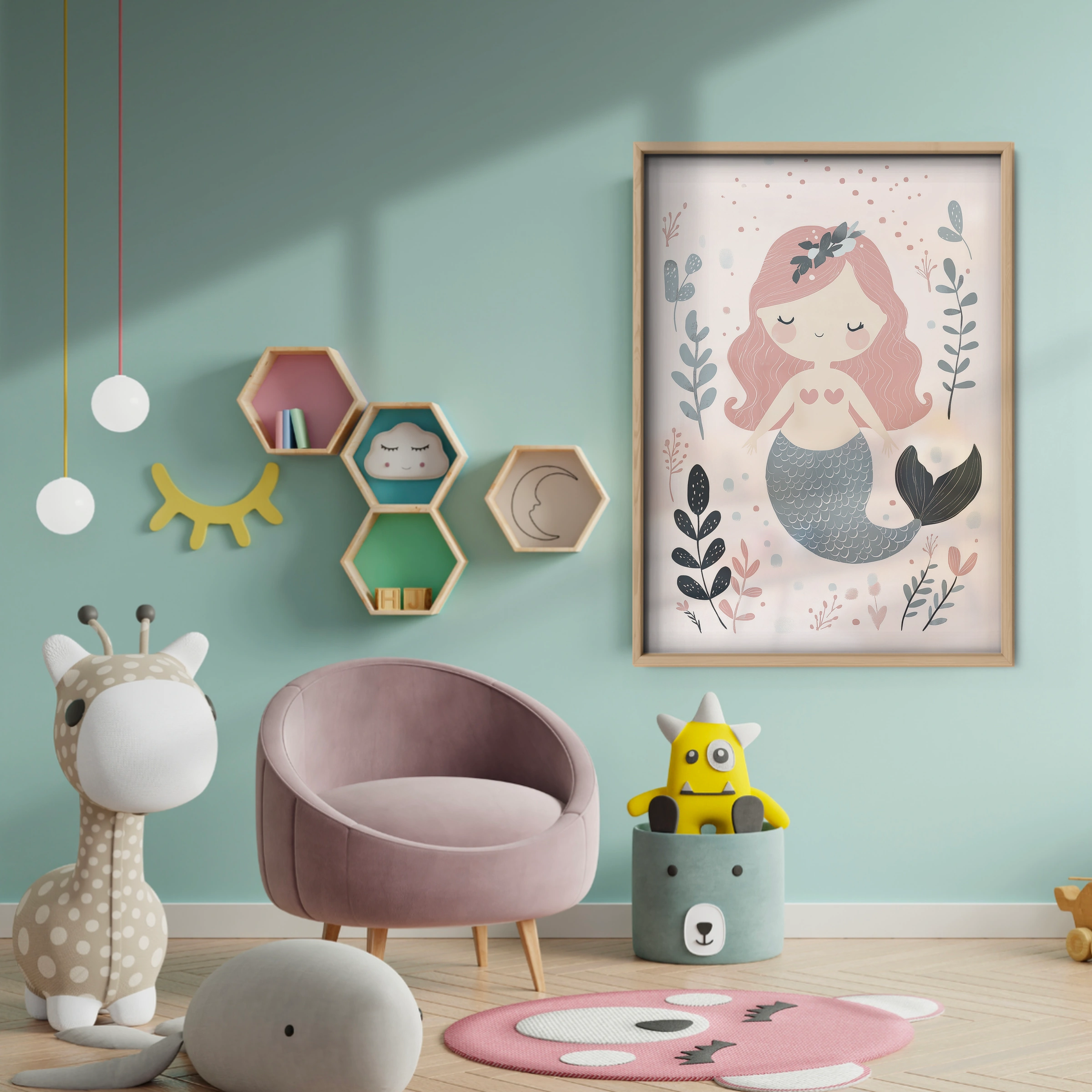 Ocean Mermaid Nursery Print - baby room wall decor print