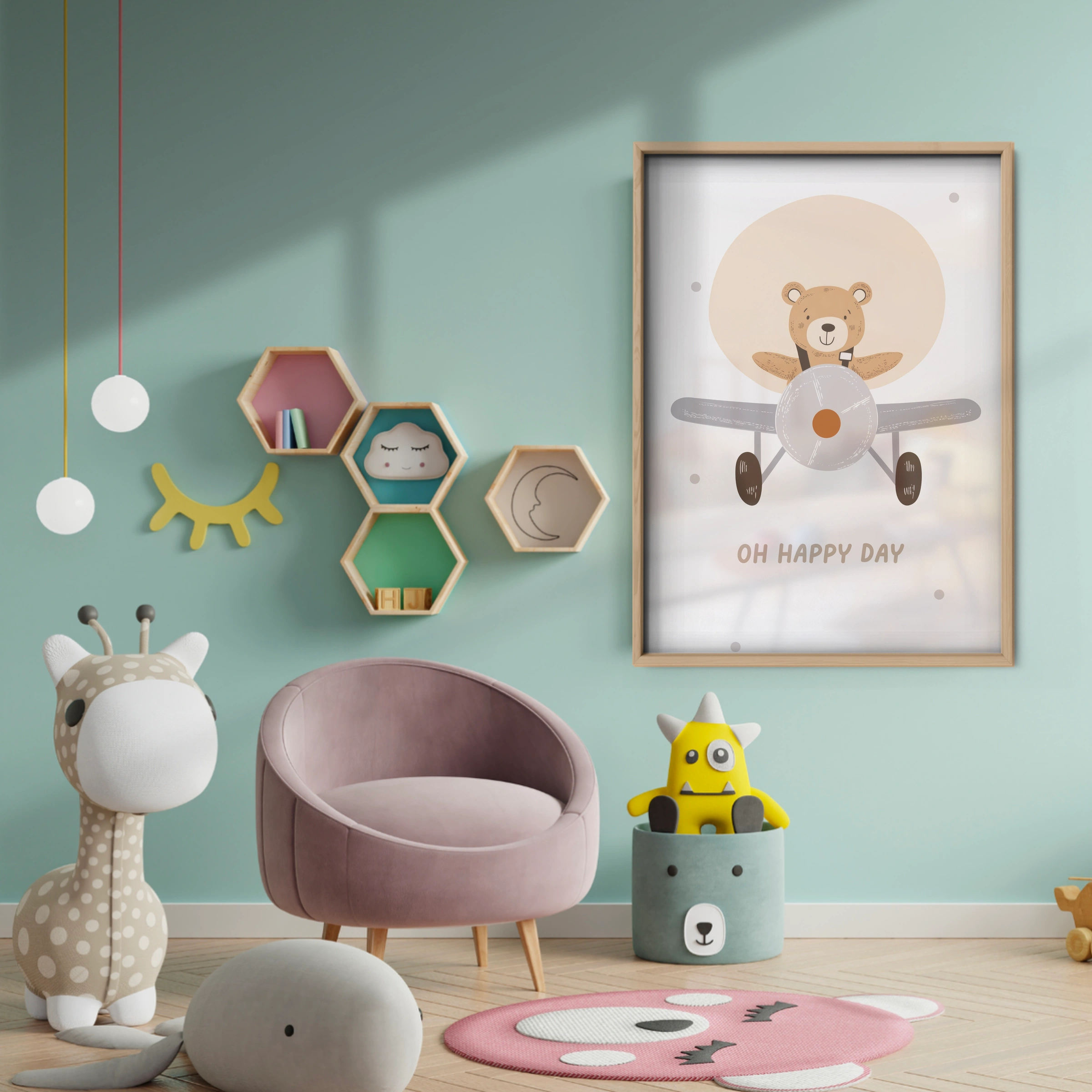 Oh Happy Day Aviator Bear Nursery Print - baby room wall decor print