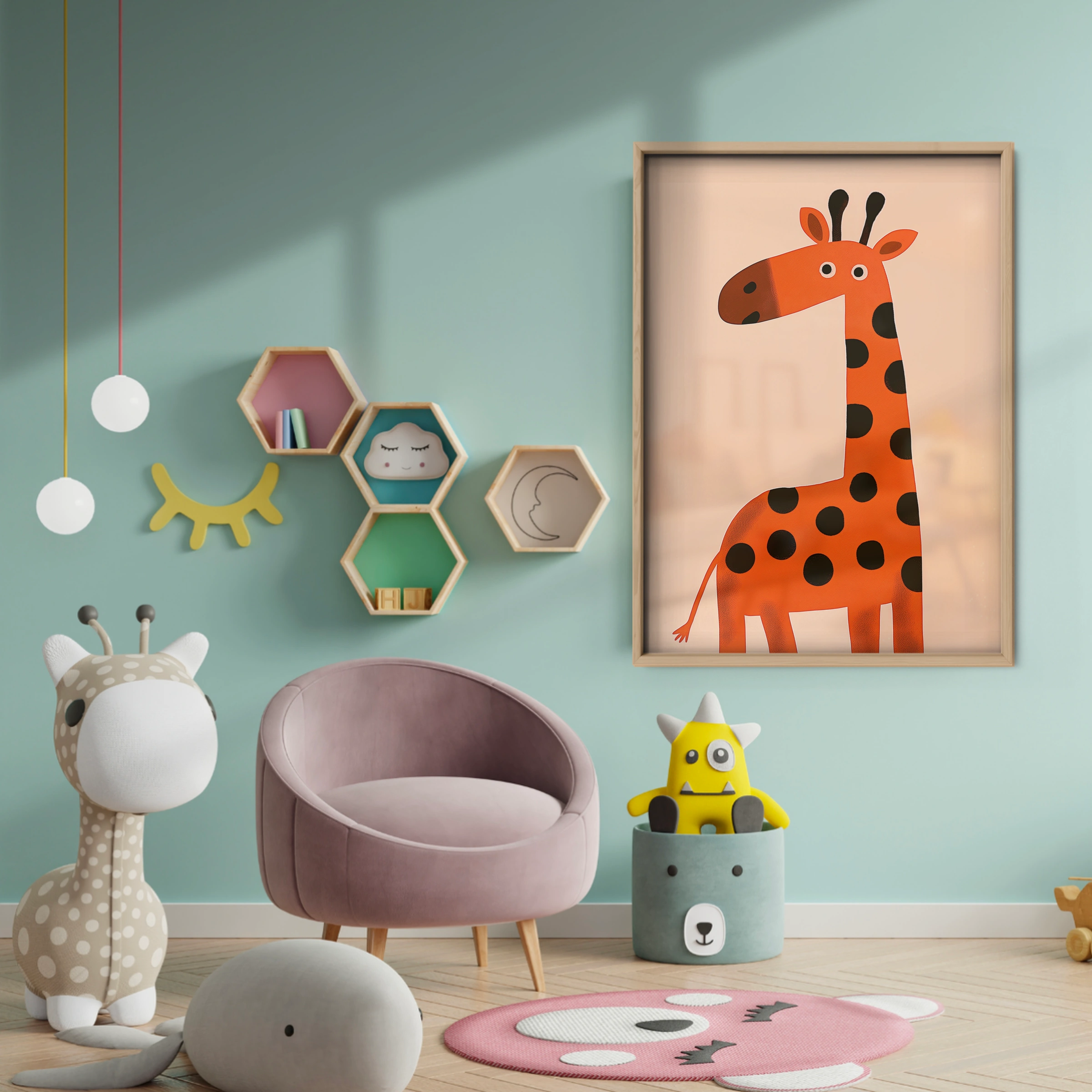 Orange Giraffe Nursery Print - baby room wall decor print