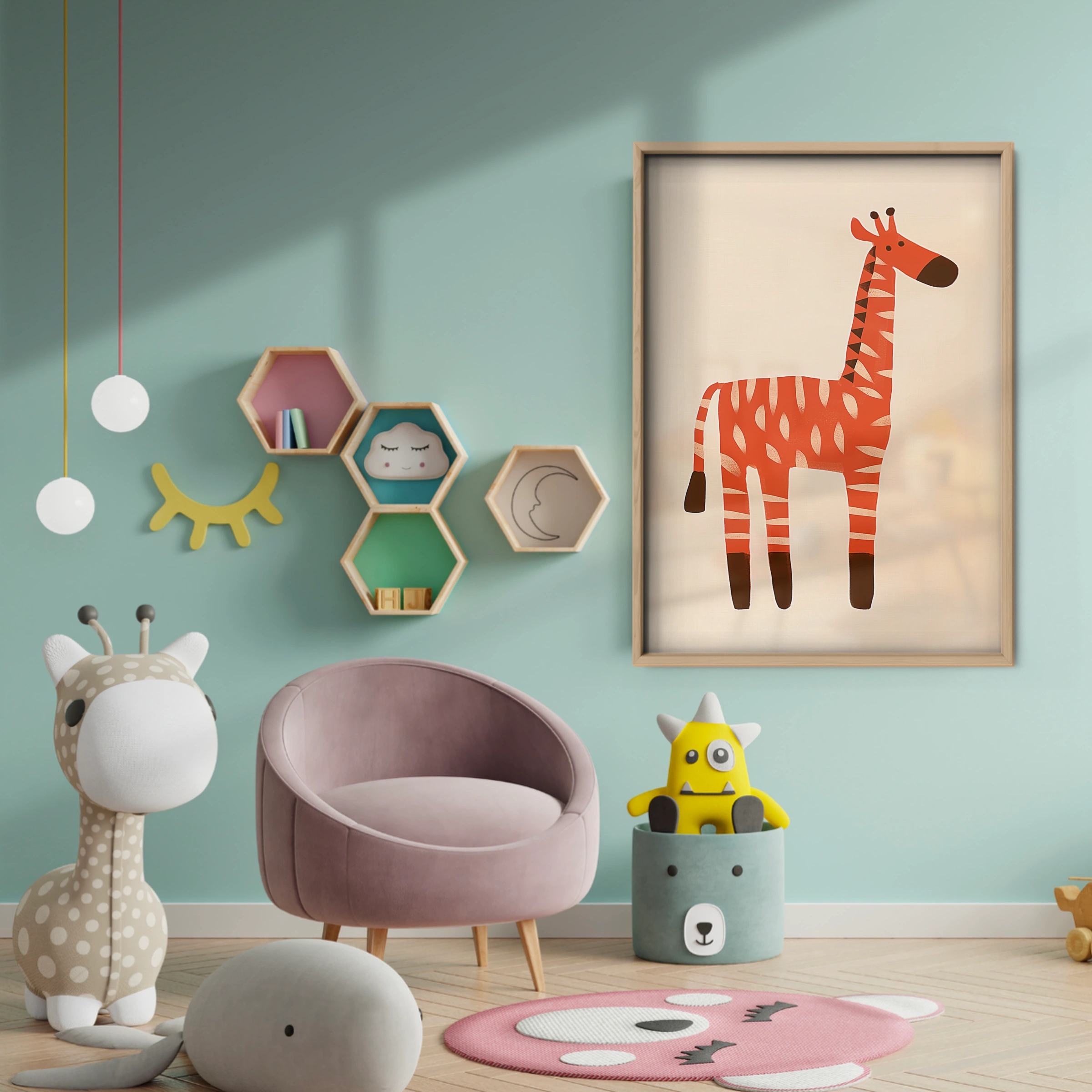 Orange Giraffe Two Nursery Print - baby room wall decor print