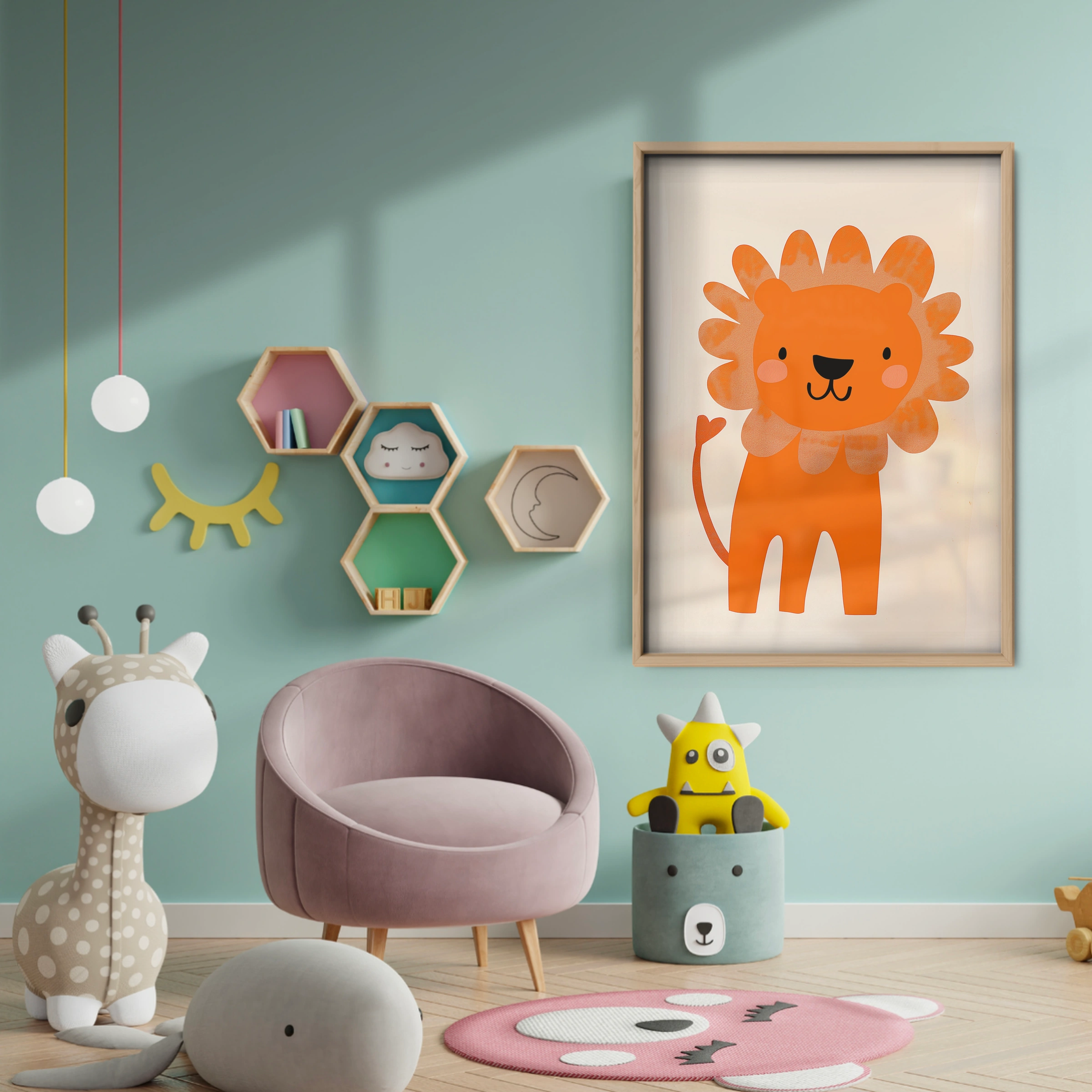 Orange Lion Nursery Print - baby room wall decor print