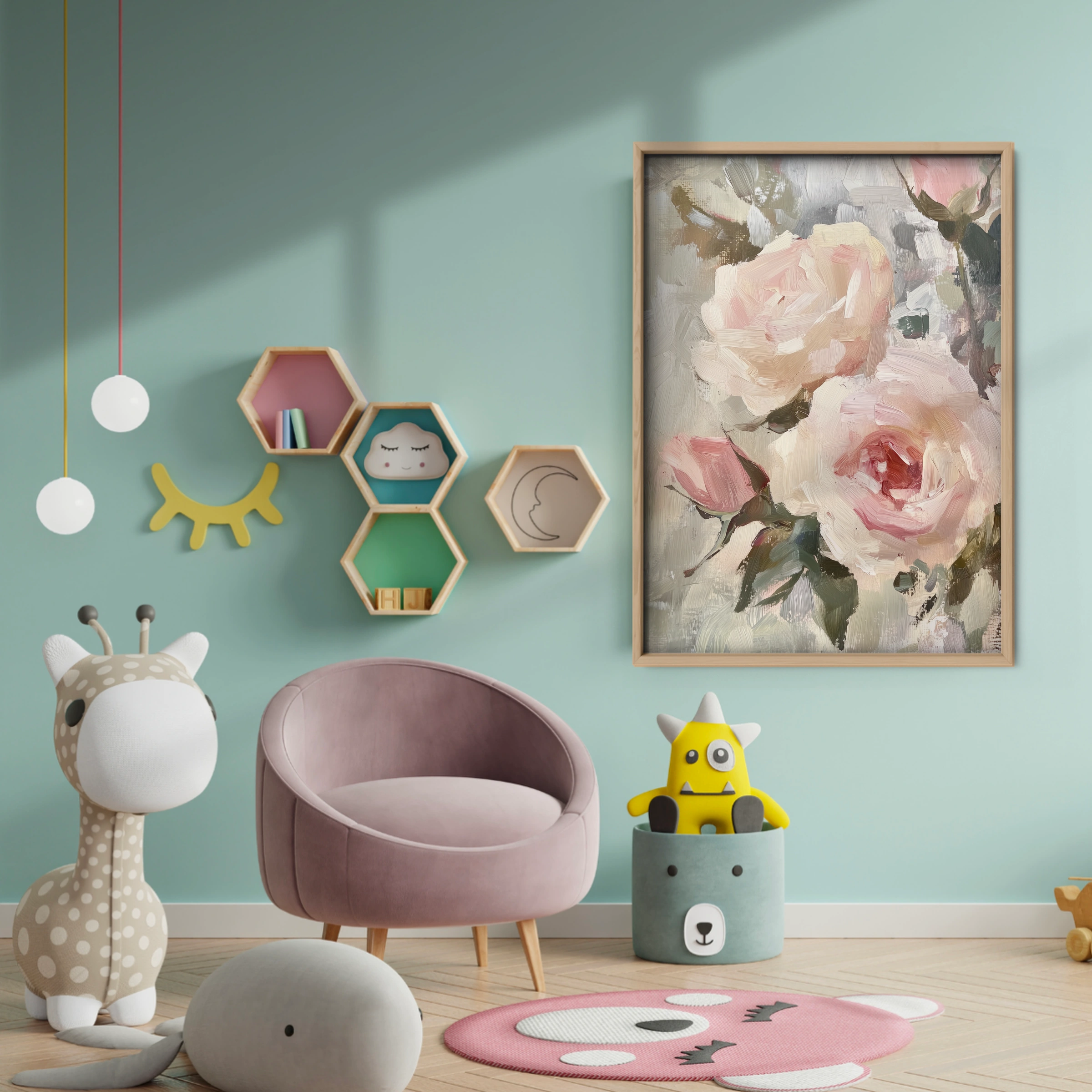Painted Roses Nursery Print - baby room wall decor print