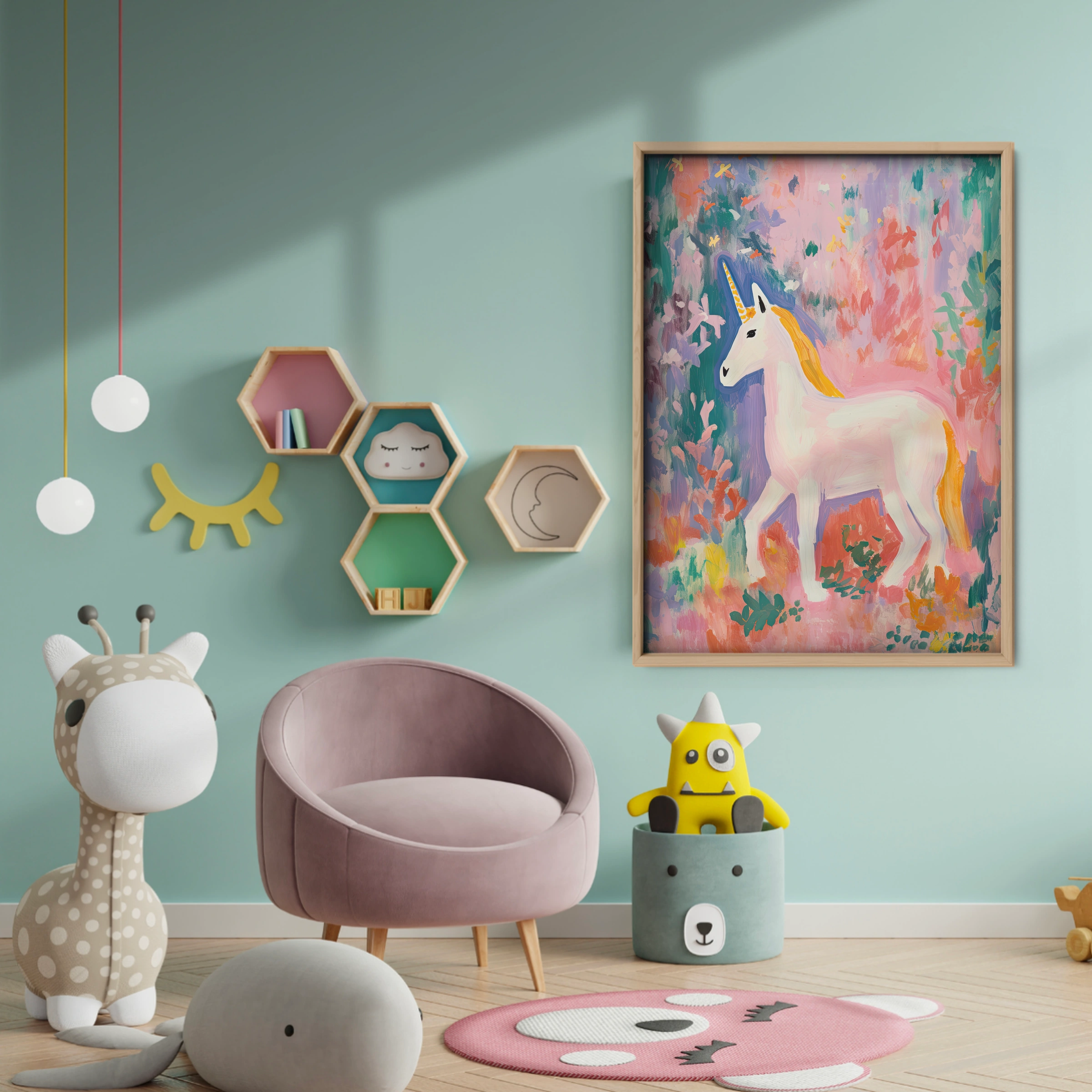 Painted Unicorn Nursery Print - baby room wall decor print