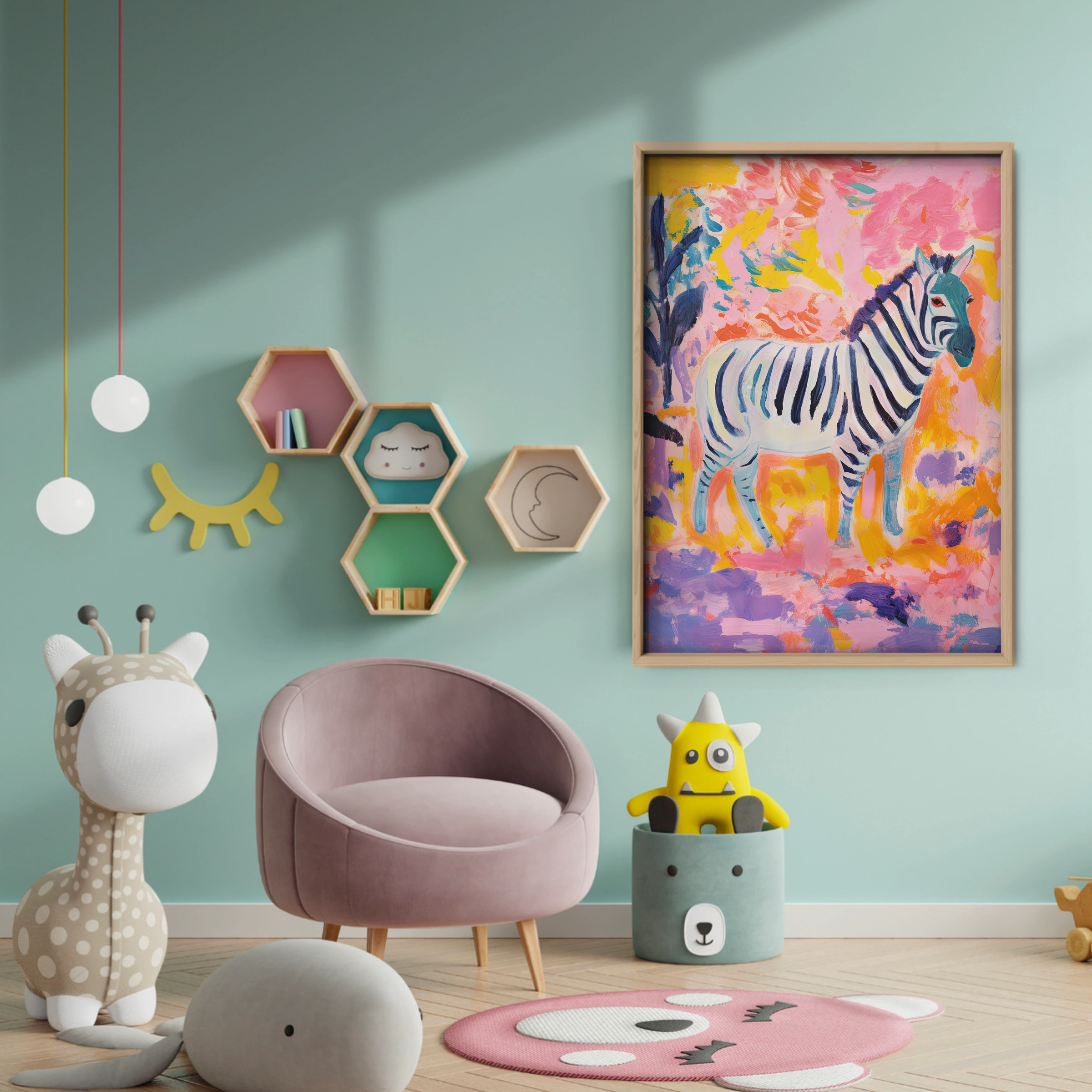 Painted Zebra Nursery Print - baby room wall decor print