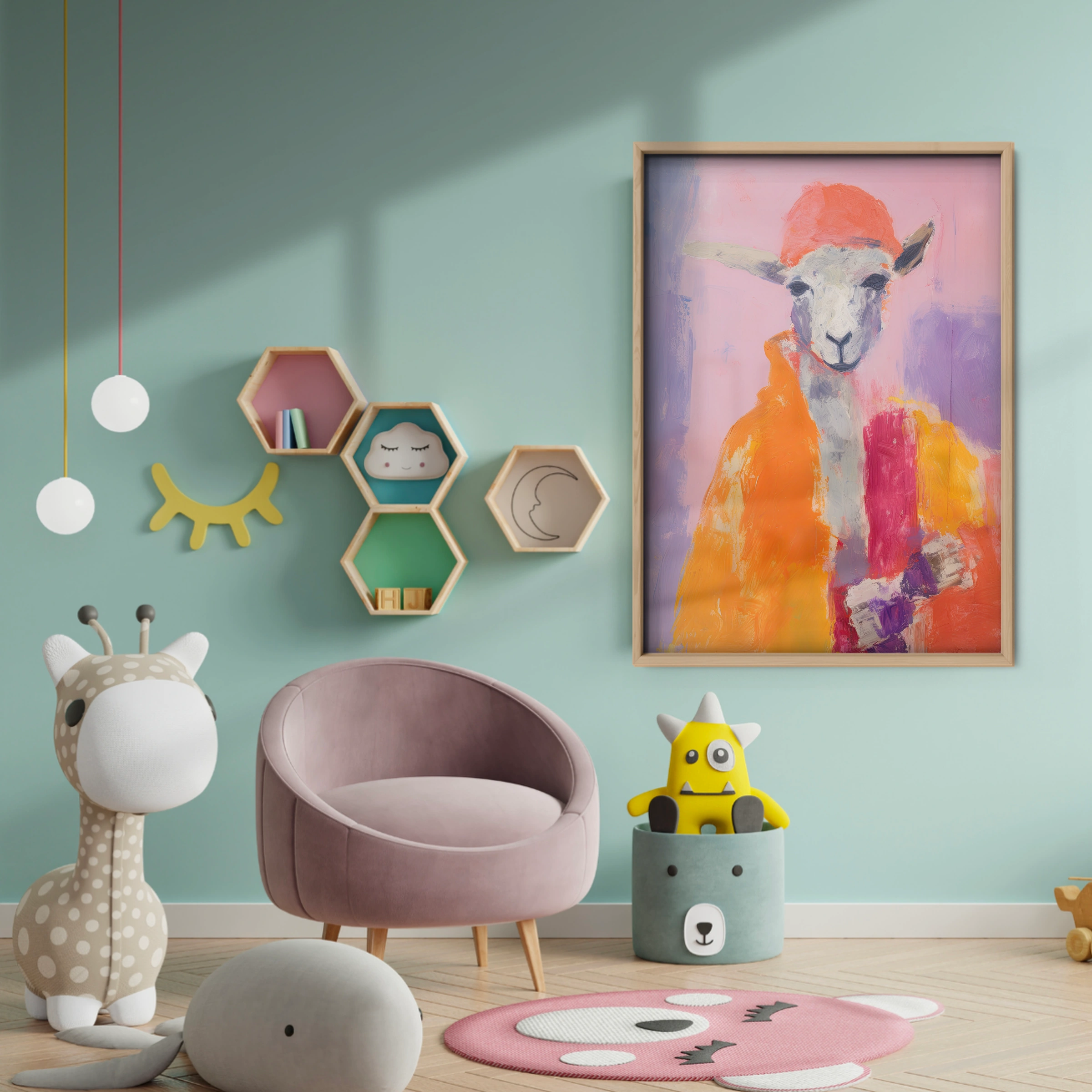 Painterly Sheep Nursery Print - baby room wall decor print