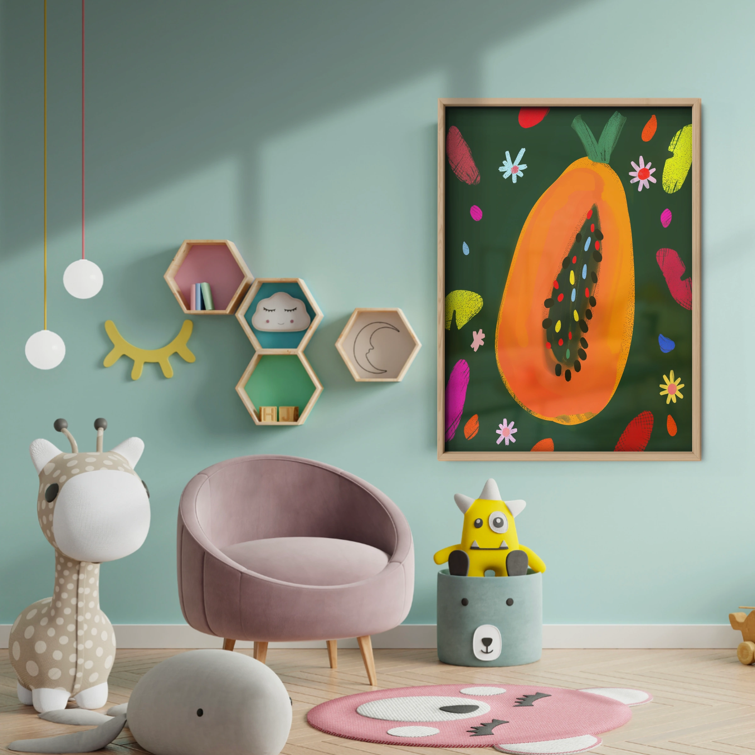 Papaya Nursery Print - baby room wall decor print