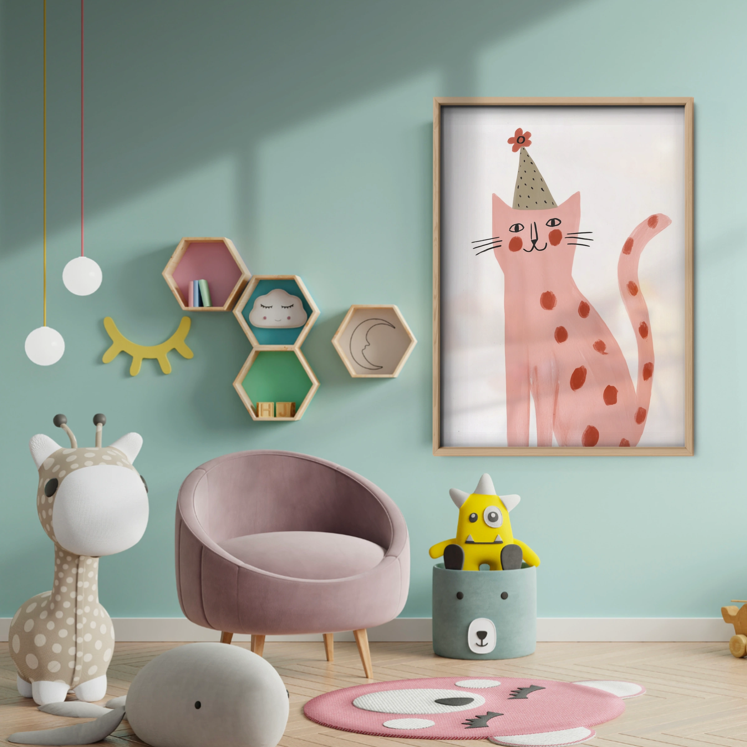 Party Cat Nursery Print - baby room wall decor print