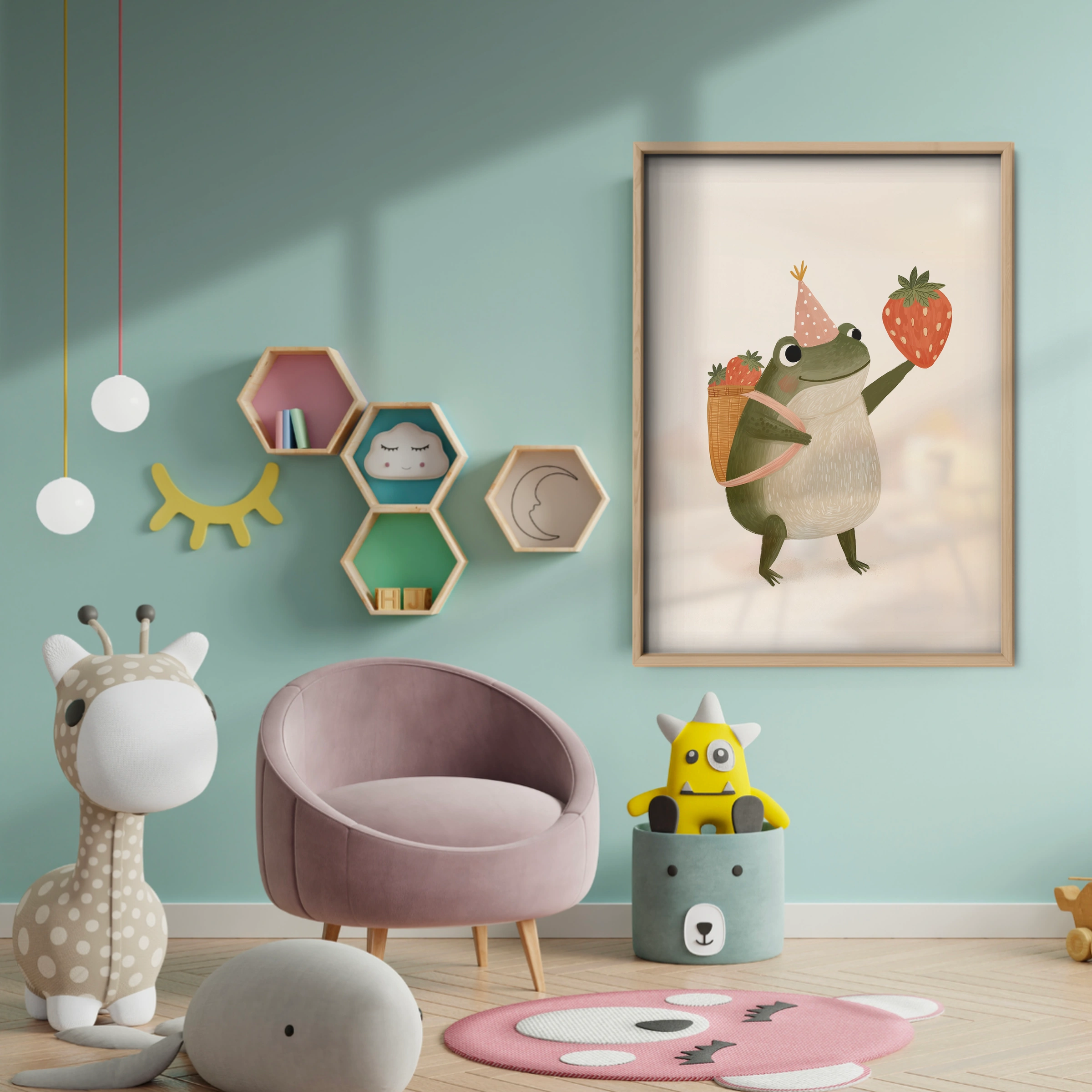Party Frog Nursery Print - baby room wall decor print